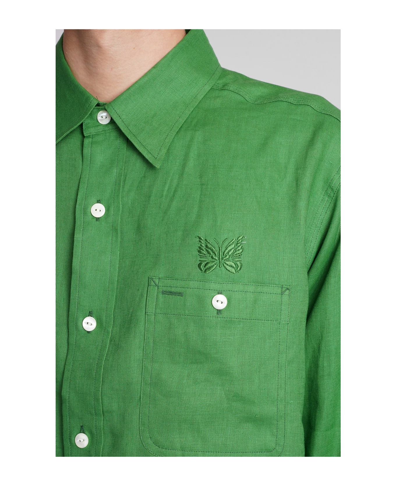 Needles Shirt In Green Linen - green
