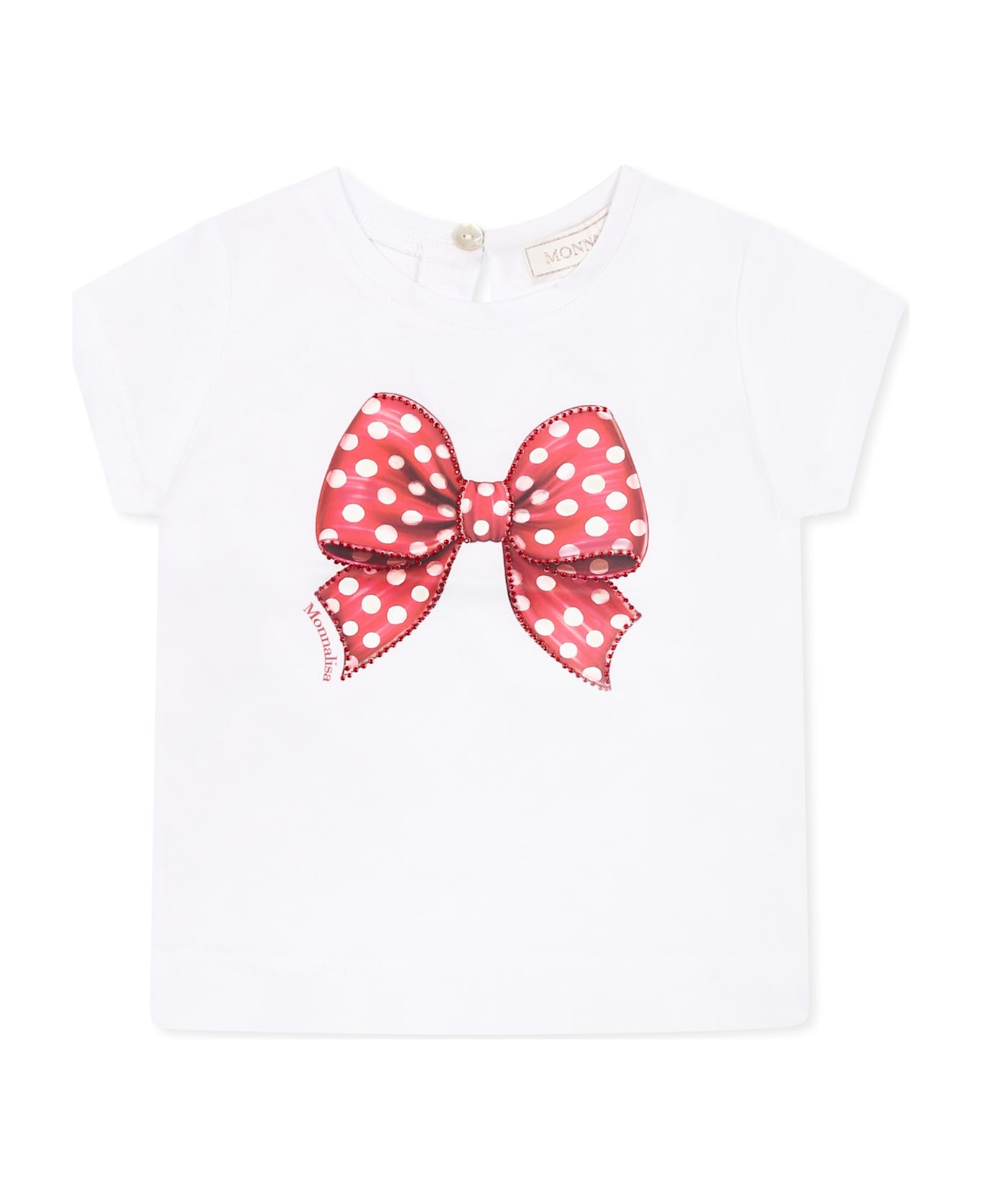 Monnalisa White T-shirt For Baby Girl With Bow - White