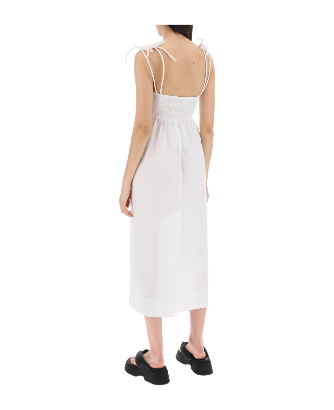 Ganni Bow Midi Dress - BRIGHT WHITE (White)