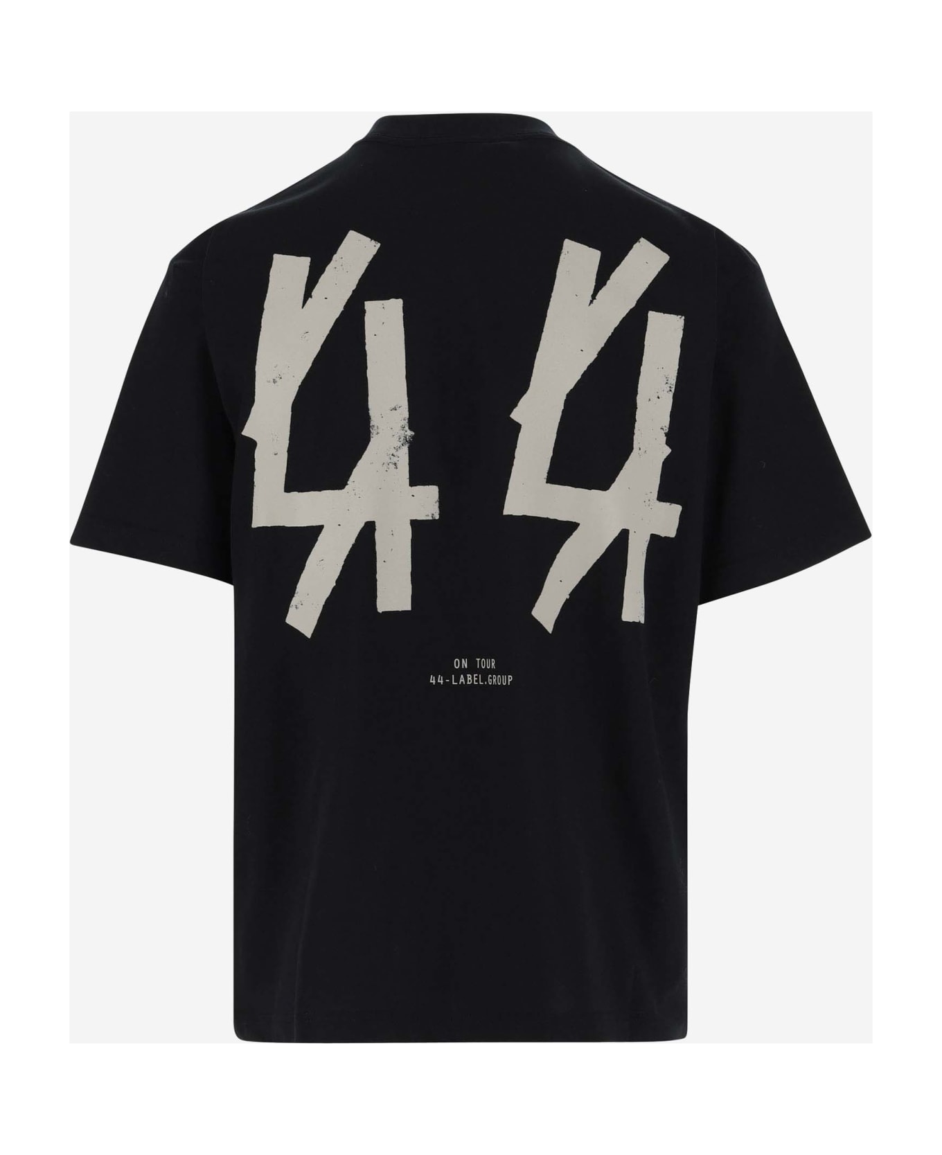 44 Label Group Cotton T-shirt With Graphic Print And Logo T-Shirt - BLACK