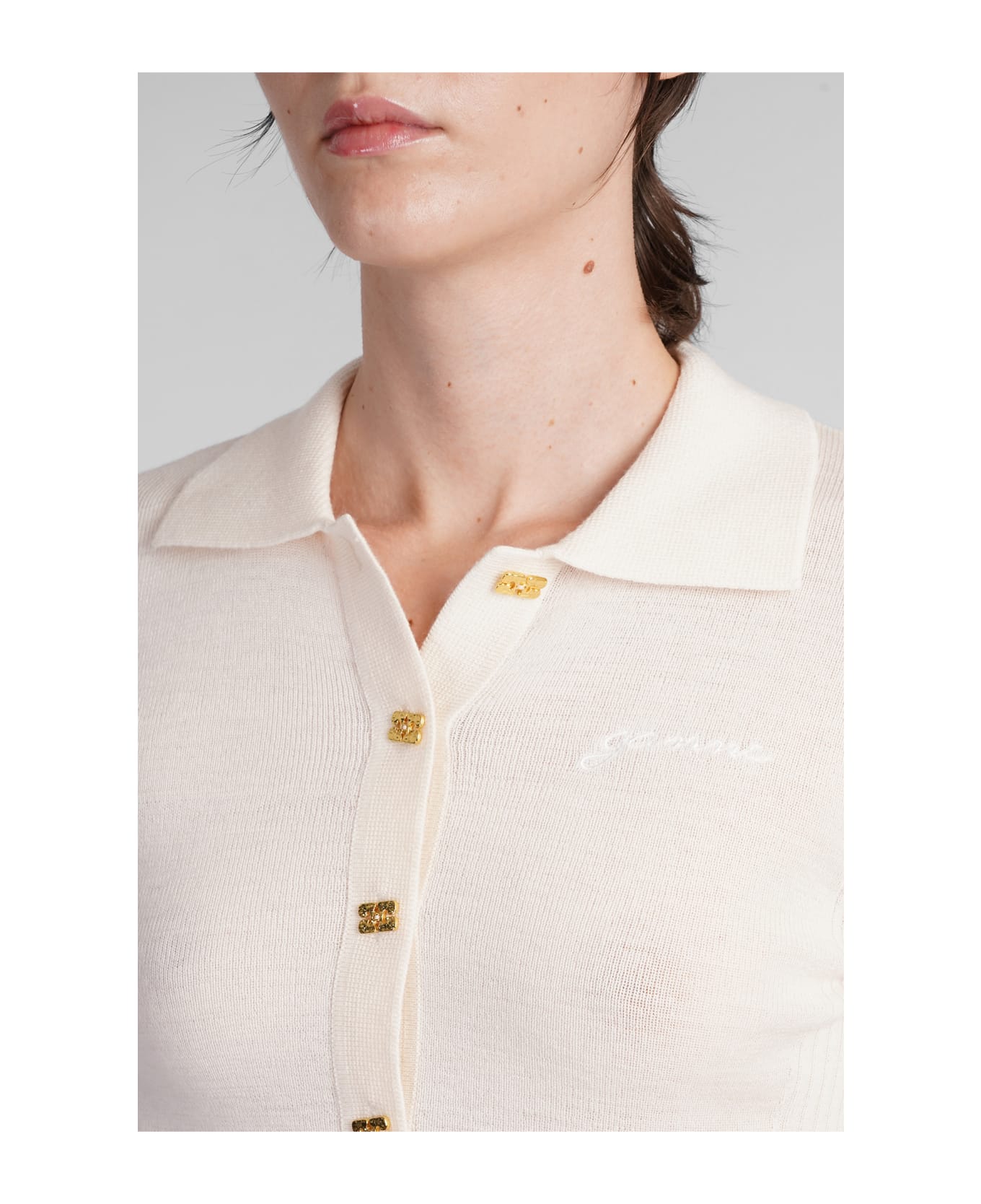 Ganni Polo In Beige Wool - beige