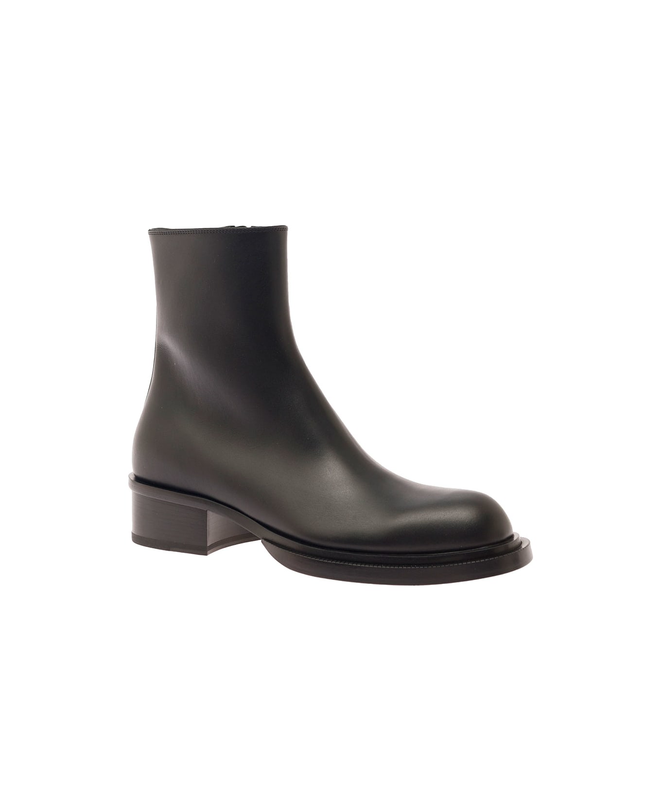 Alexander McQueen 'stack' Black Round-toe Boots In Smooth Leather Man - Black