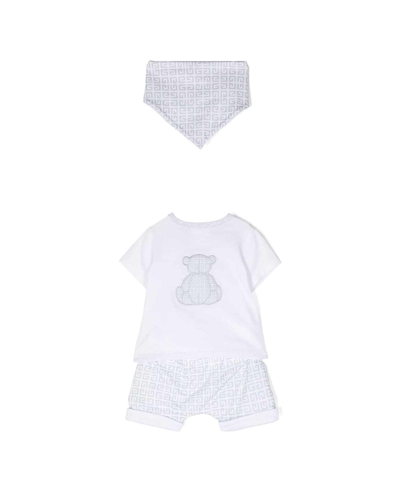 Givenchy T-shirt Shorts And Bandana Set With Printed 4g Logo All-over White In Cotton Baby - White