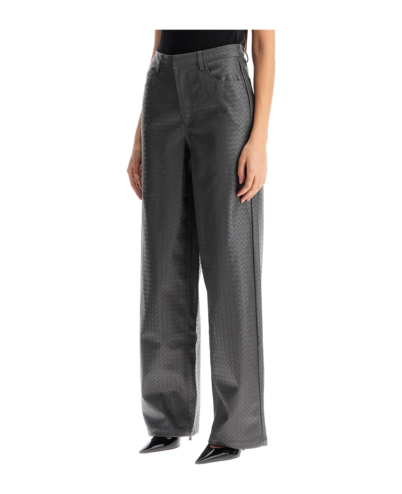 Rotate by Birger Christensen Wide Woven Patterned Trousers With A - GRAY PINSTRIPE (Grey)