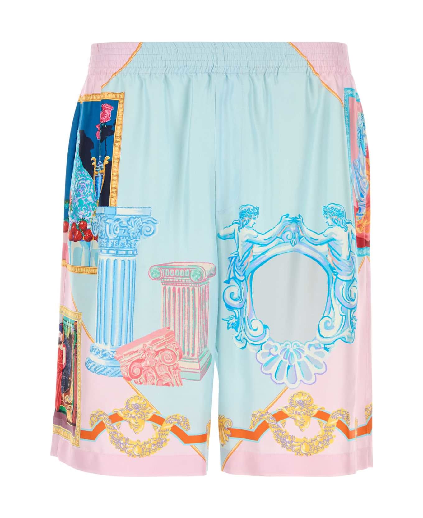 Versace Printed Satin Bermuda Shorts - PASTELBLUEPASTELPINKMULTICOLOR