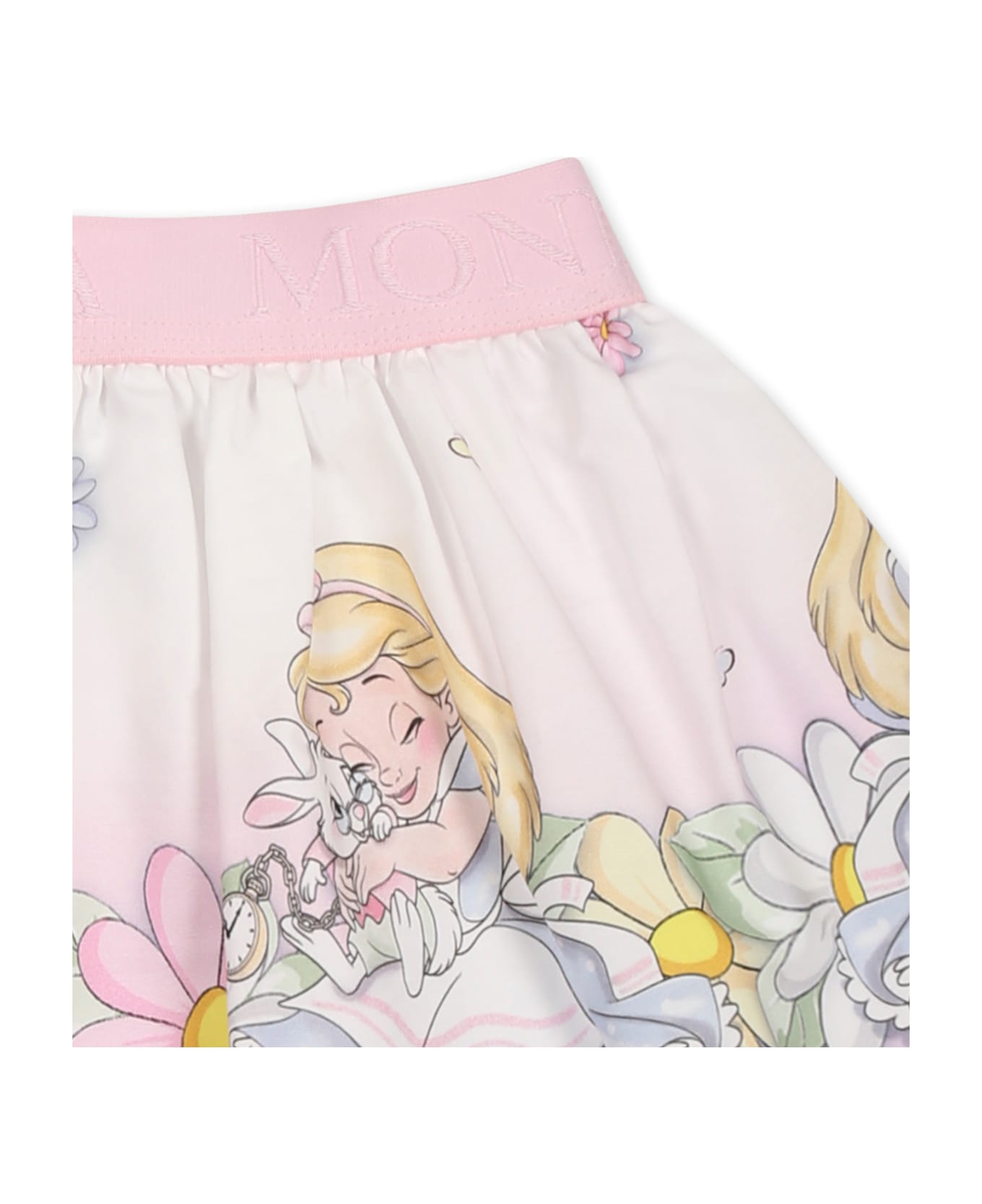 Monnalisa Pink Skirt For Baby Girl With Alice In Wonderland Print - Pink
