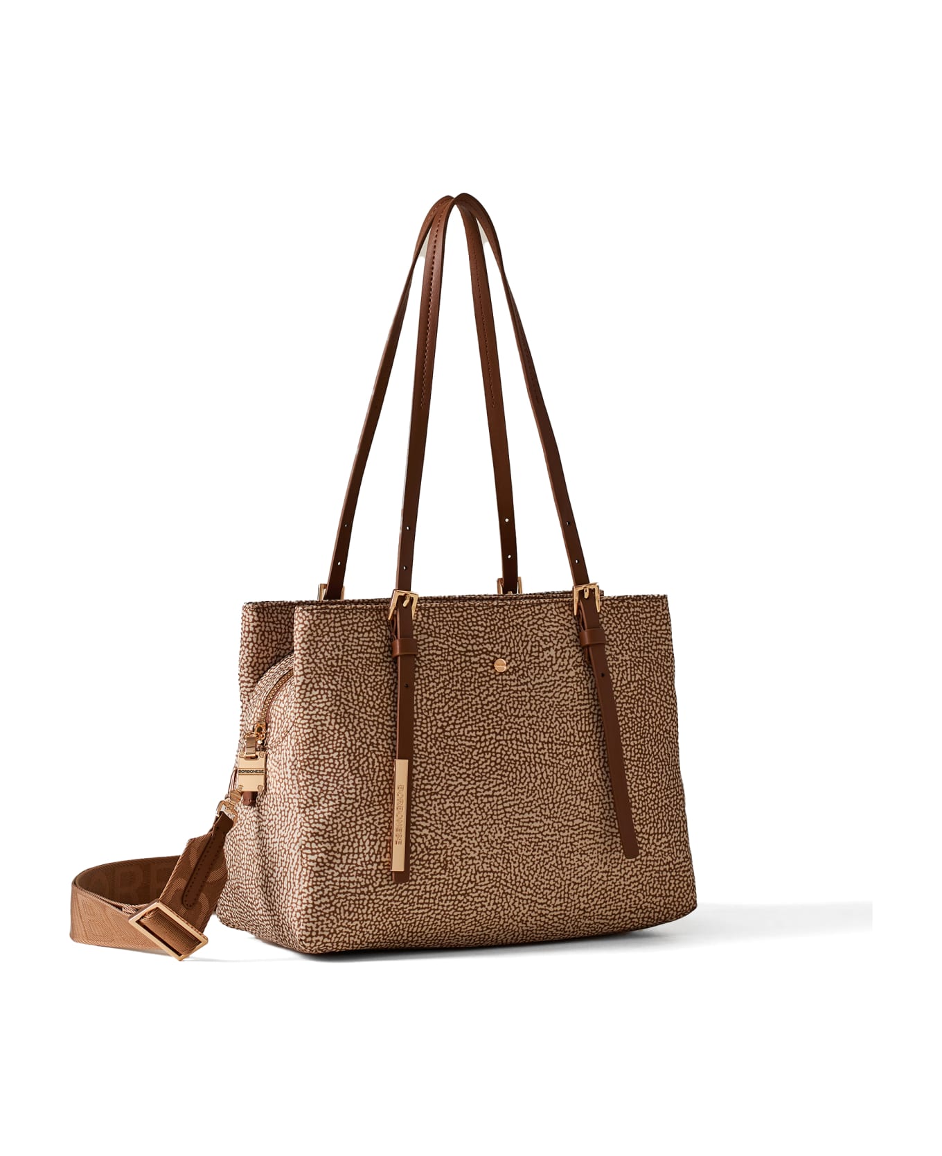 Borbonese Shopping Bag In Op Fabric - BEIGE/MARRONE