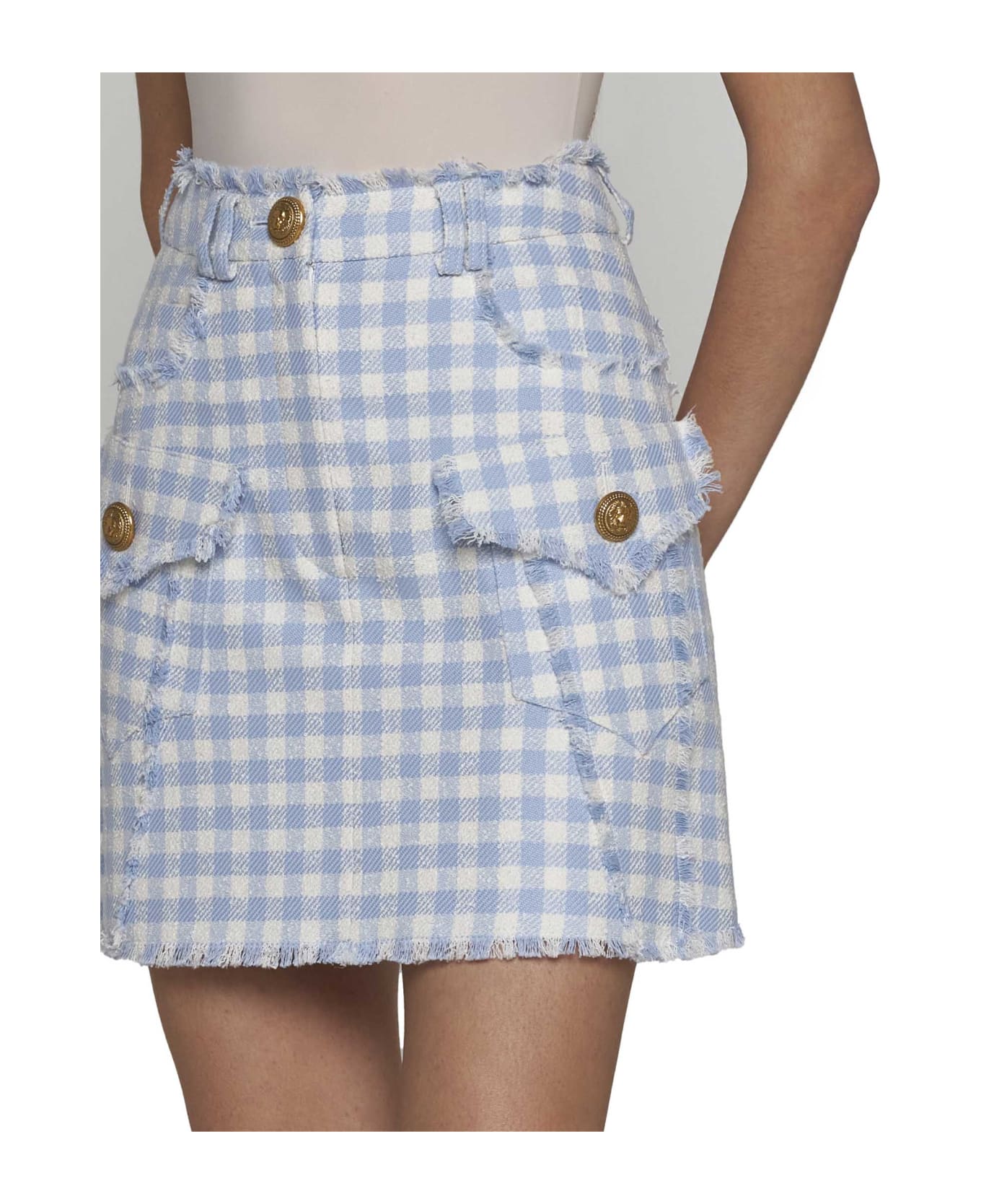 Balmain A-line Mini Skirt - Bleu pale/blanc