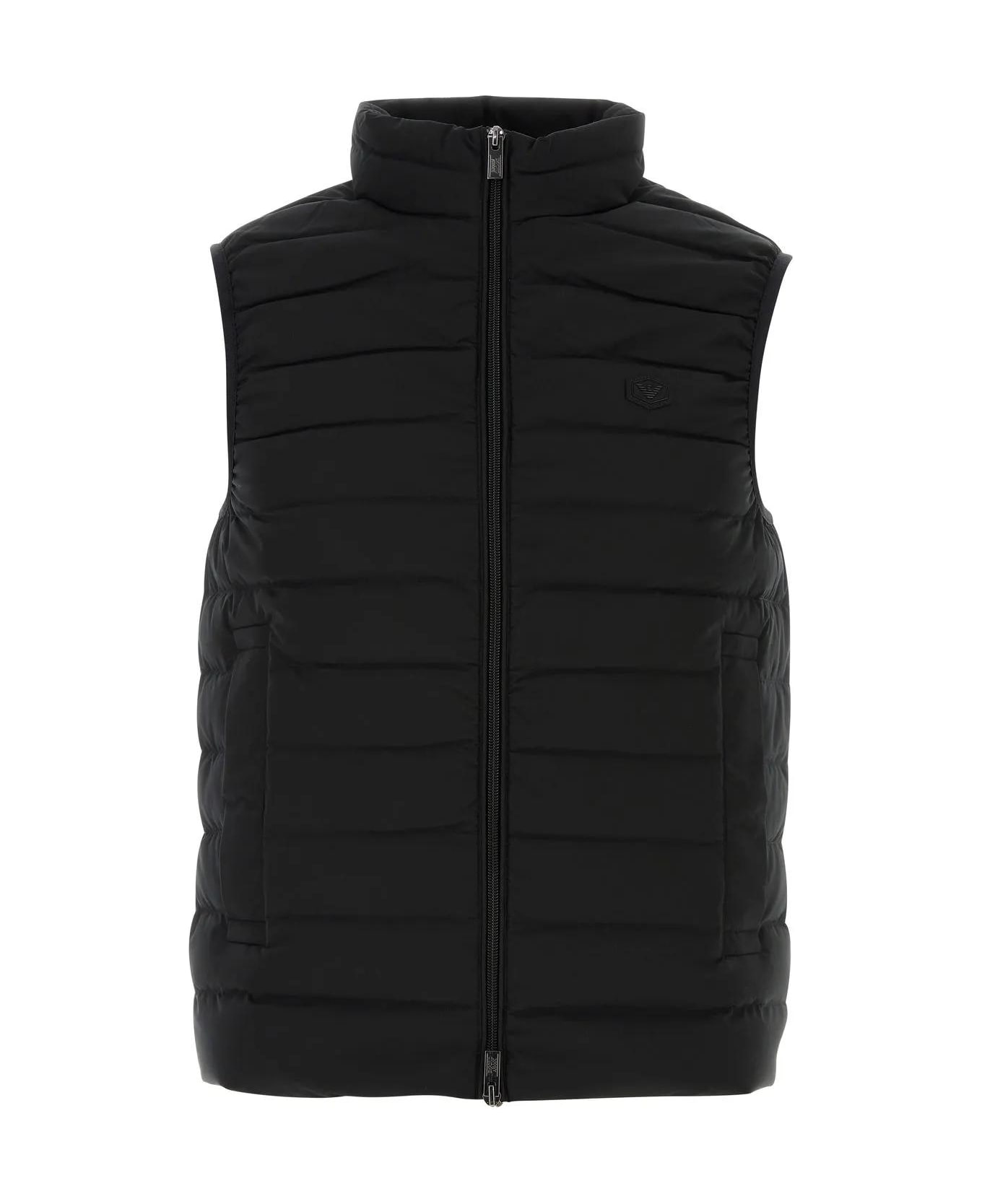 Emporio Armani Black Polyester Sleeveless Down Jacket - BLACK ベスト