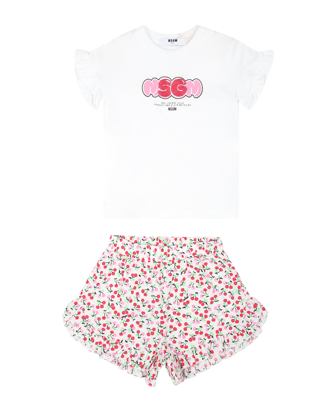 MSGM White Suit Fr Baby Girl With Logo And Cherry - White
