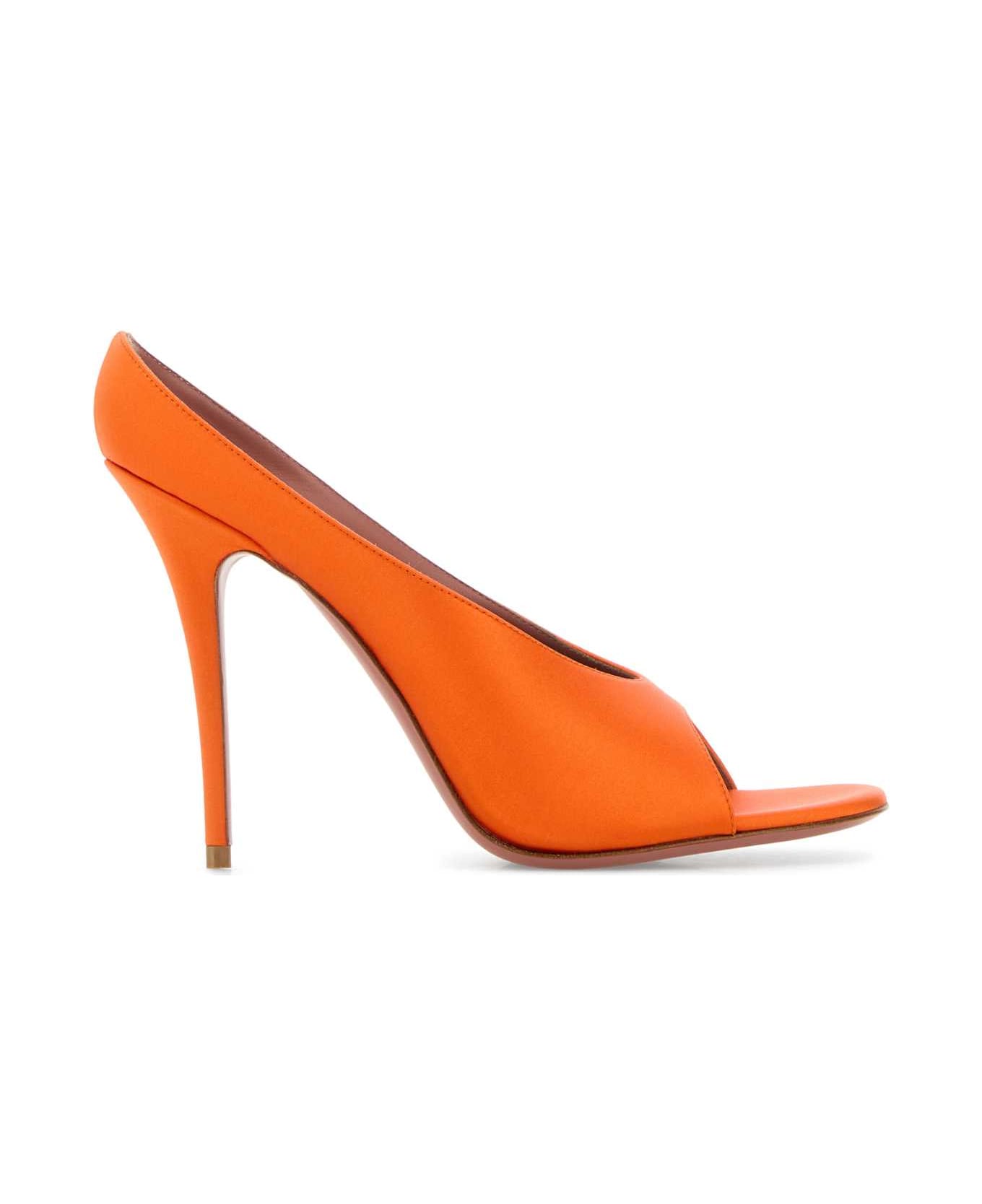 Amina Muaddi Orange Satin Anok 105 Mules - SATINORANGE