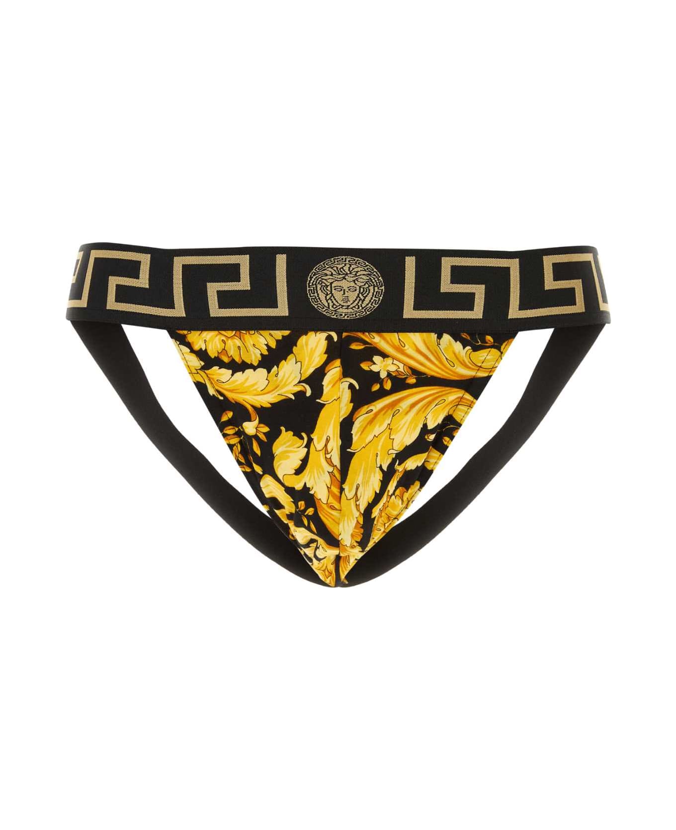 Versace Printed Stretch Cotton Jockstrap - BLACKPRINT