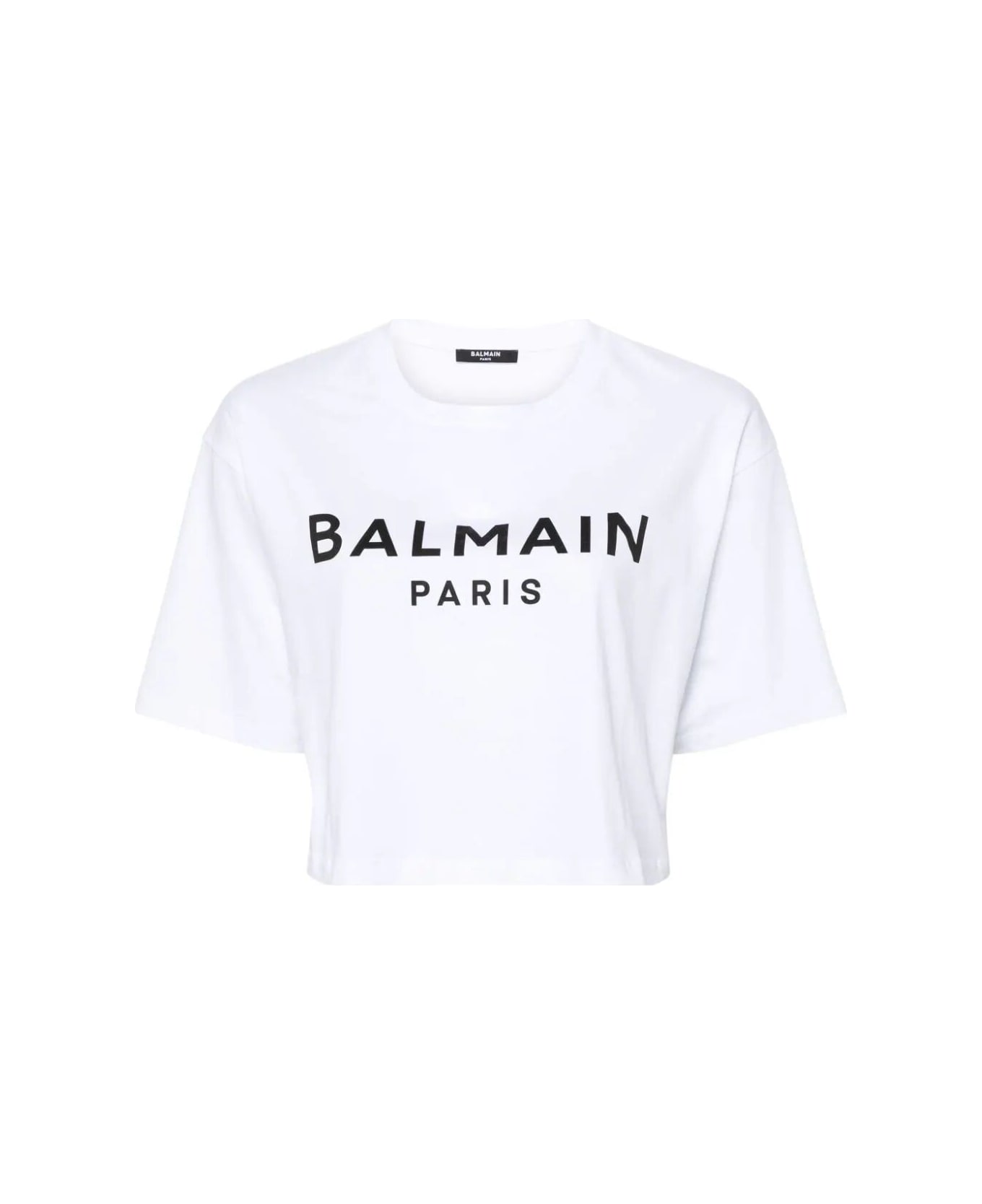 Balmain Printed Cropped T-shirt - Gab Blanc Noir