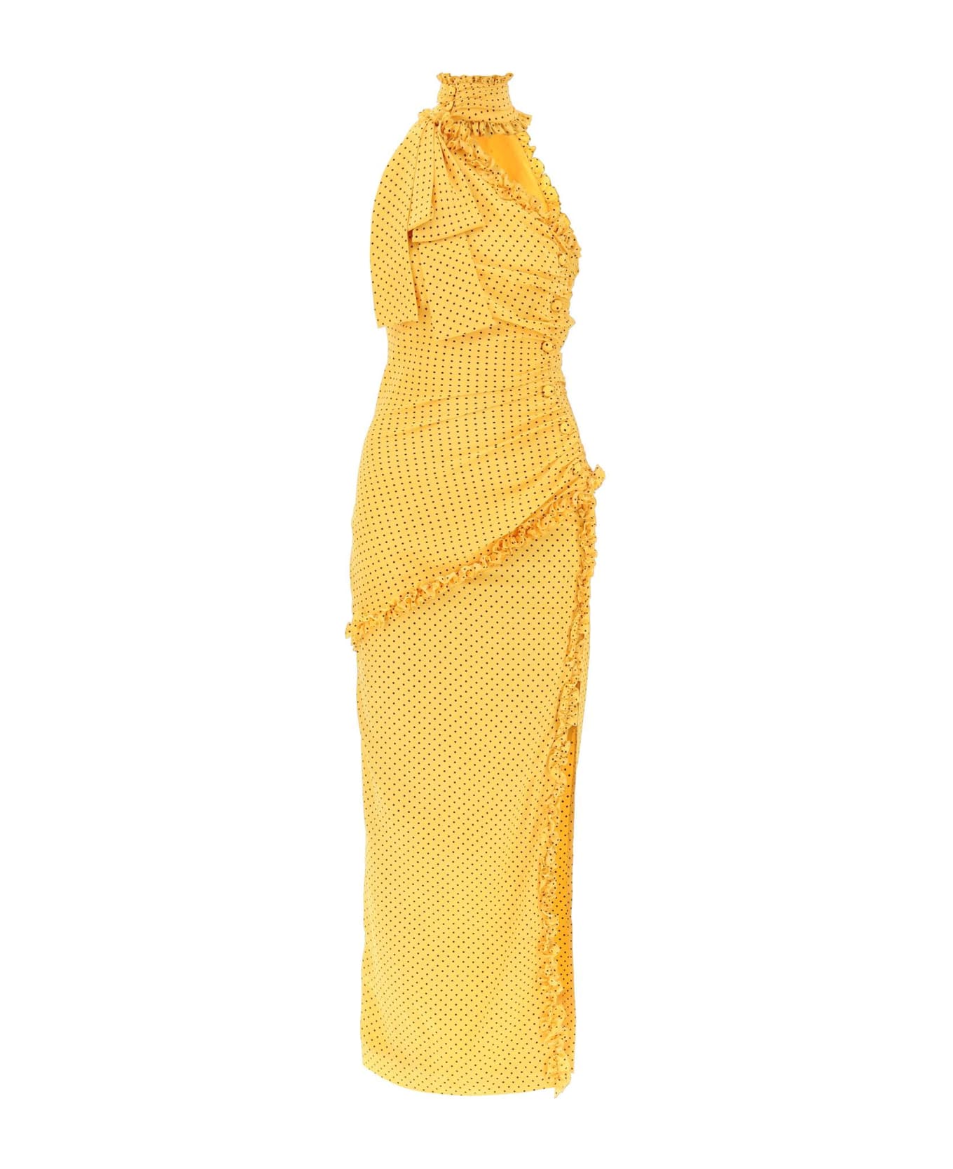 Alessandra Rich Polka Dot One-shoulder Maxi Dress - YELLOW/BLACK ワンピース＆ドレス