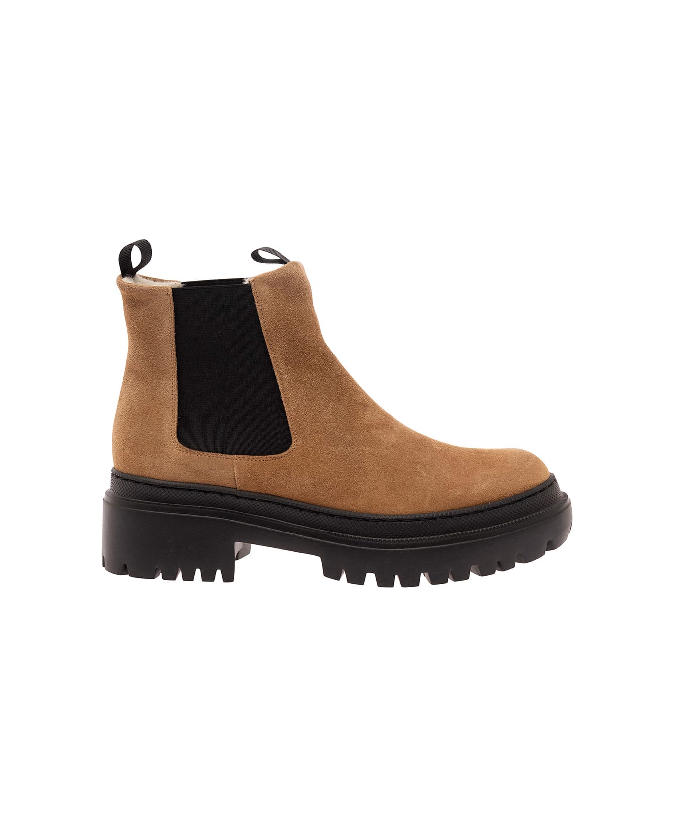 Pollini Beige Chelsea Boots With Platform In Suede Woman - Brown