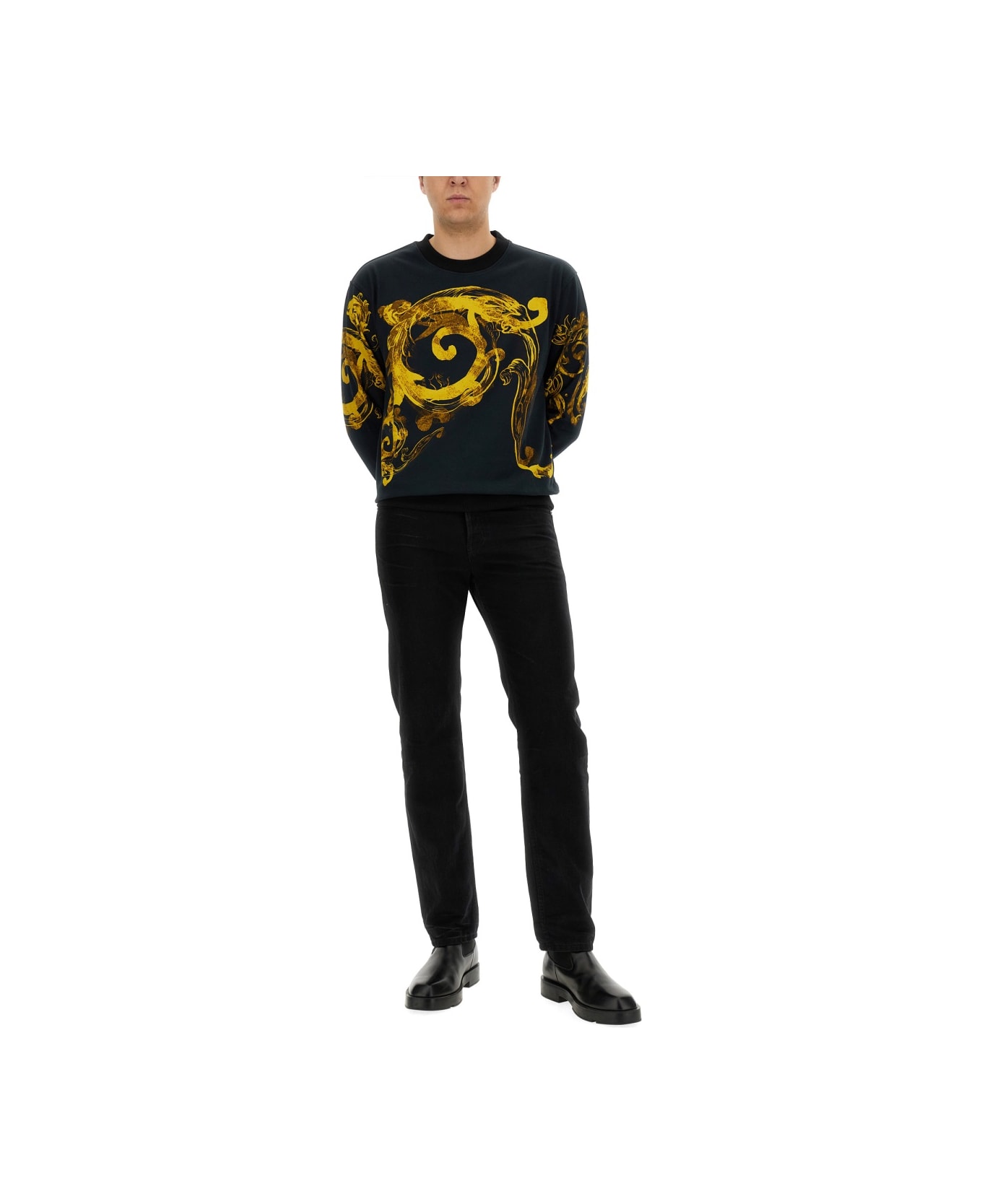 Versace Jeans Couture Sweatshirt With Logo Print - BLACK