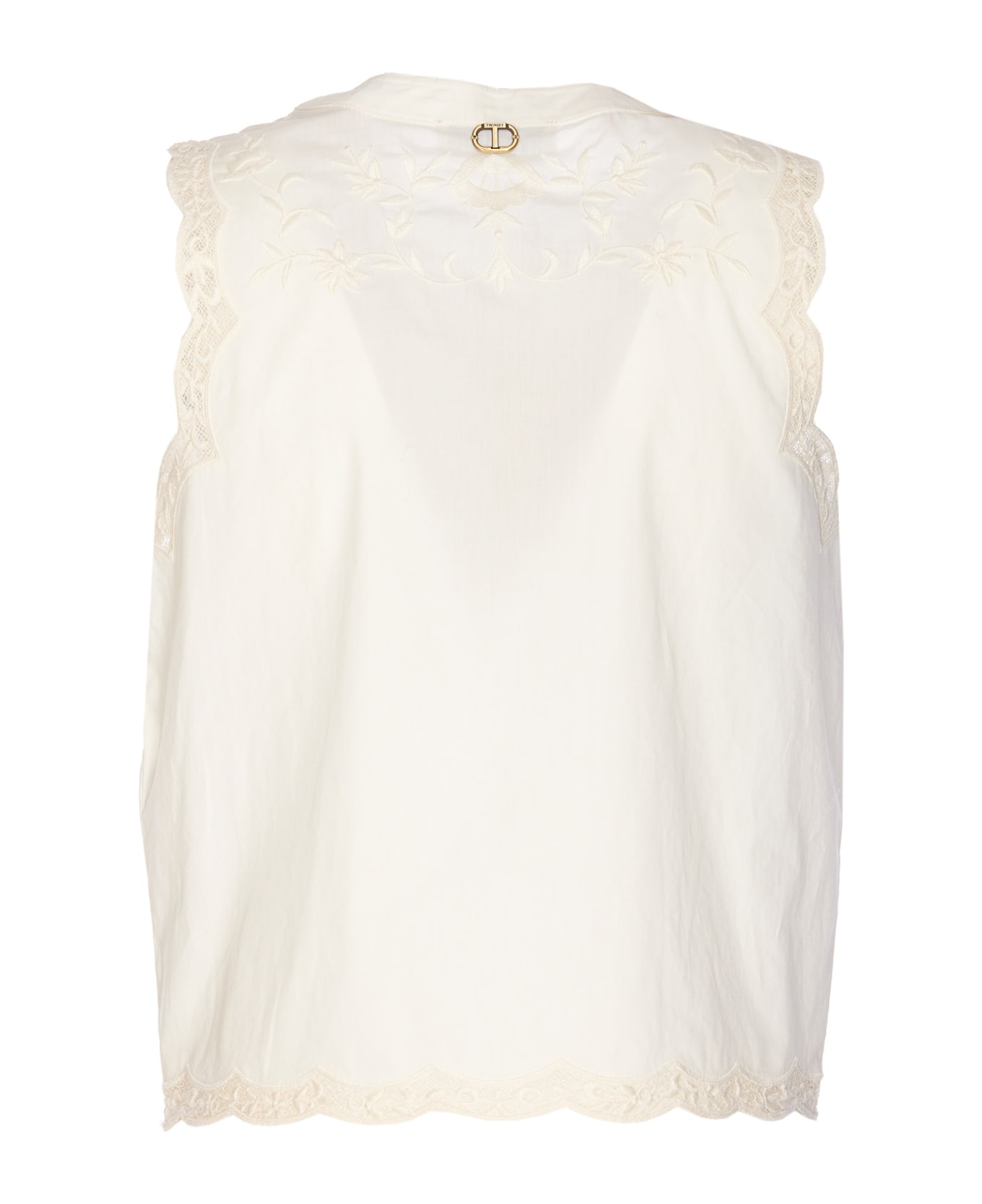 TwinSet Sleeveless Top With Flowers Embroidery - Bianco
