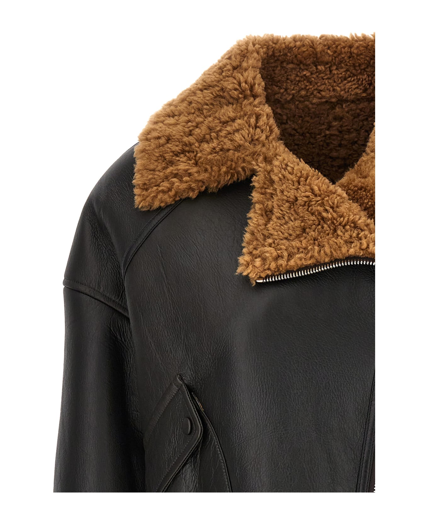 Yves Salomon Leather Sheepskin Jacket - Brown