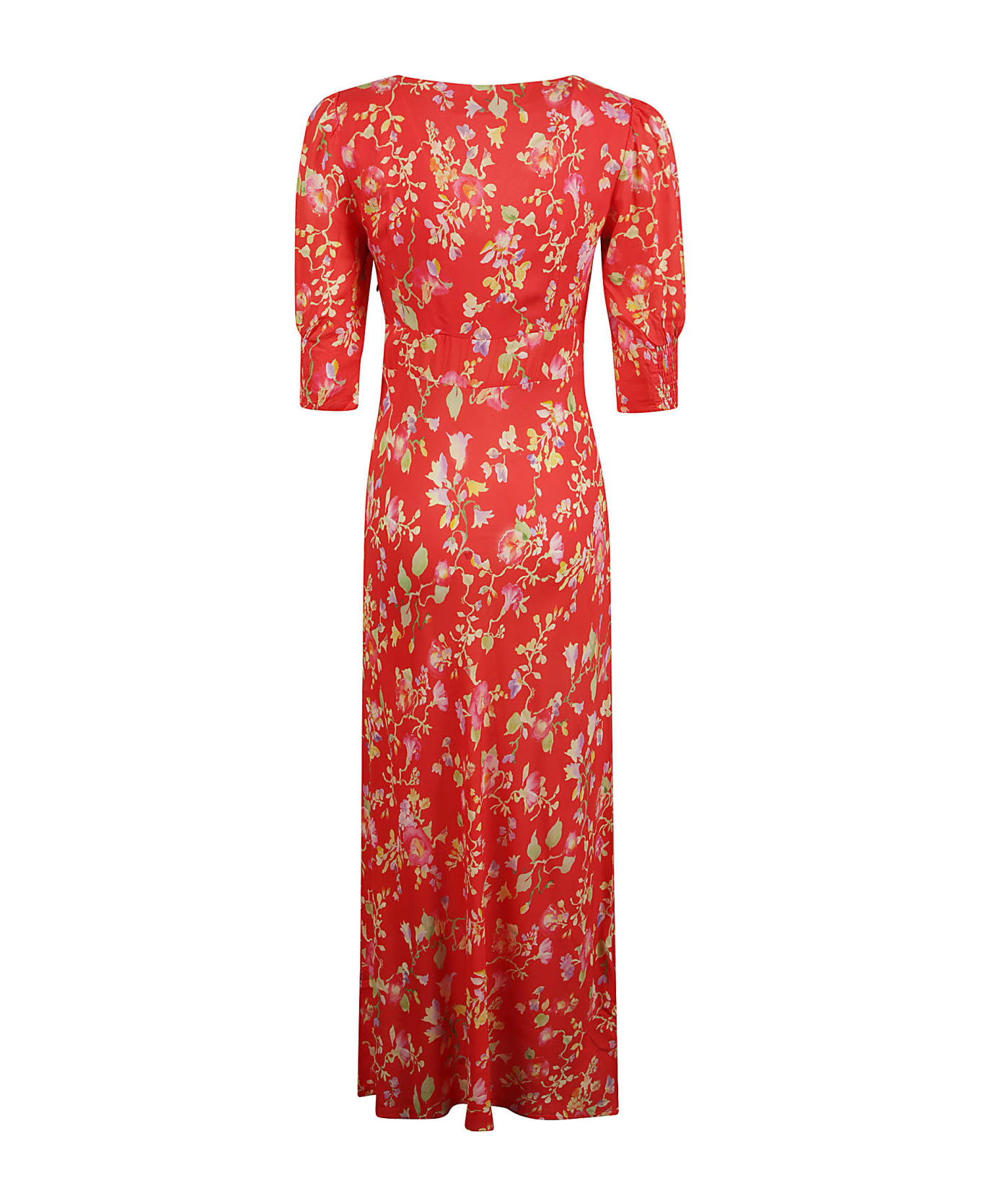 RIXO V-neck Waterblossom Print Dress - Waterblossom Red