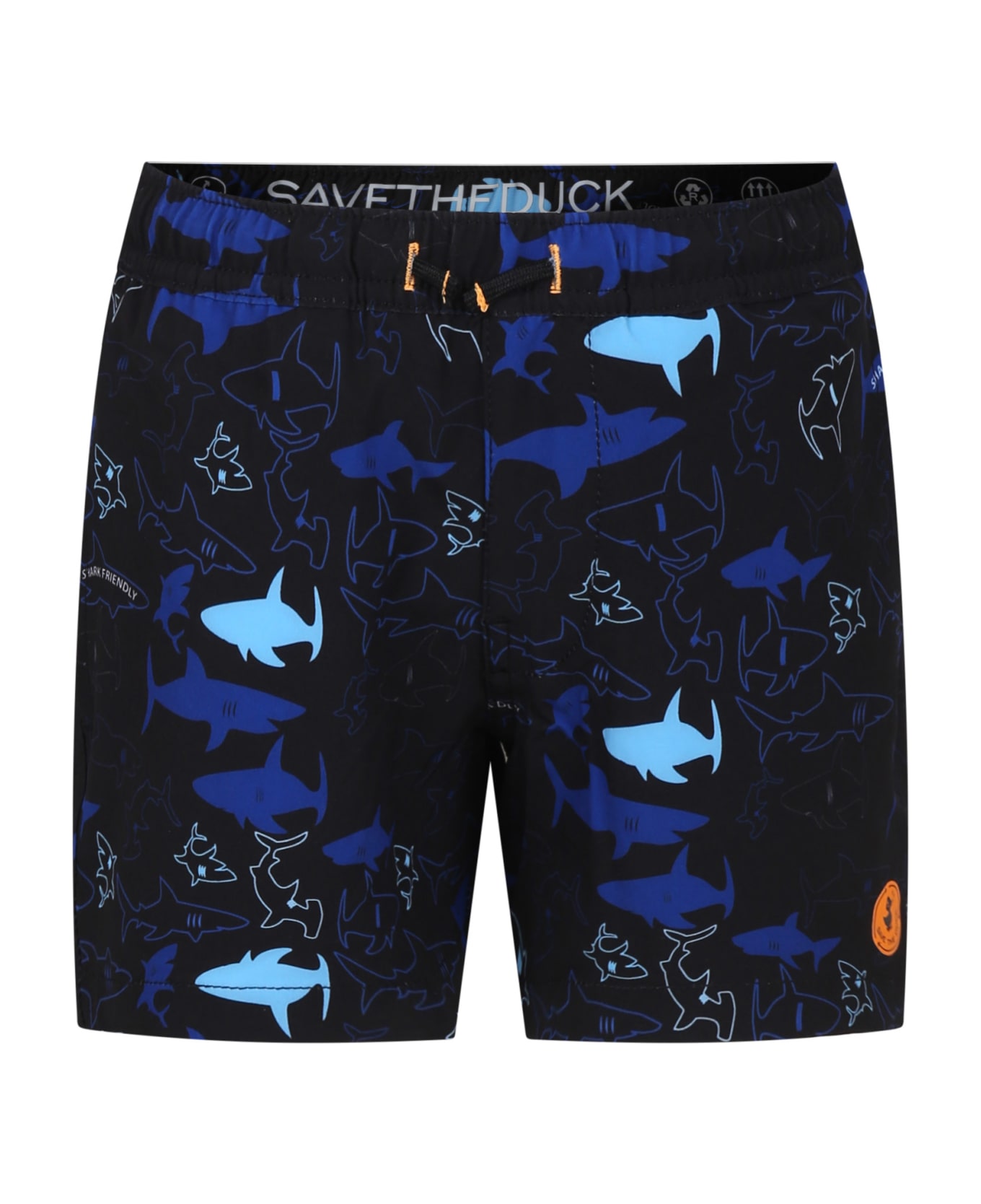 Save the Duck Black Swim Shorts For Boy With Shark Print - Black 水着