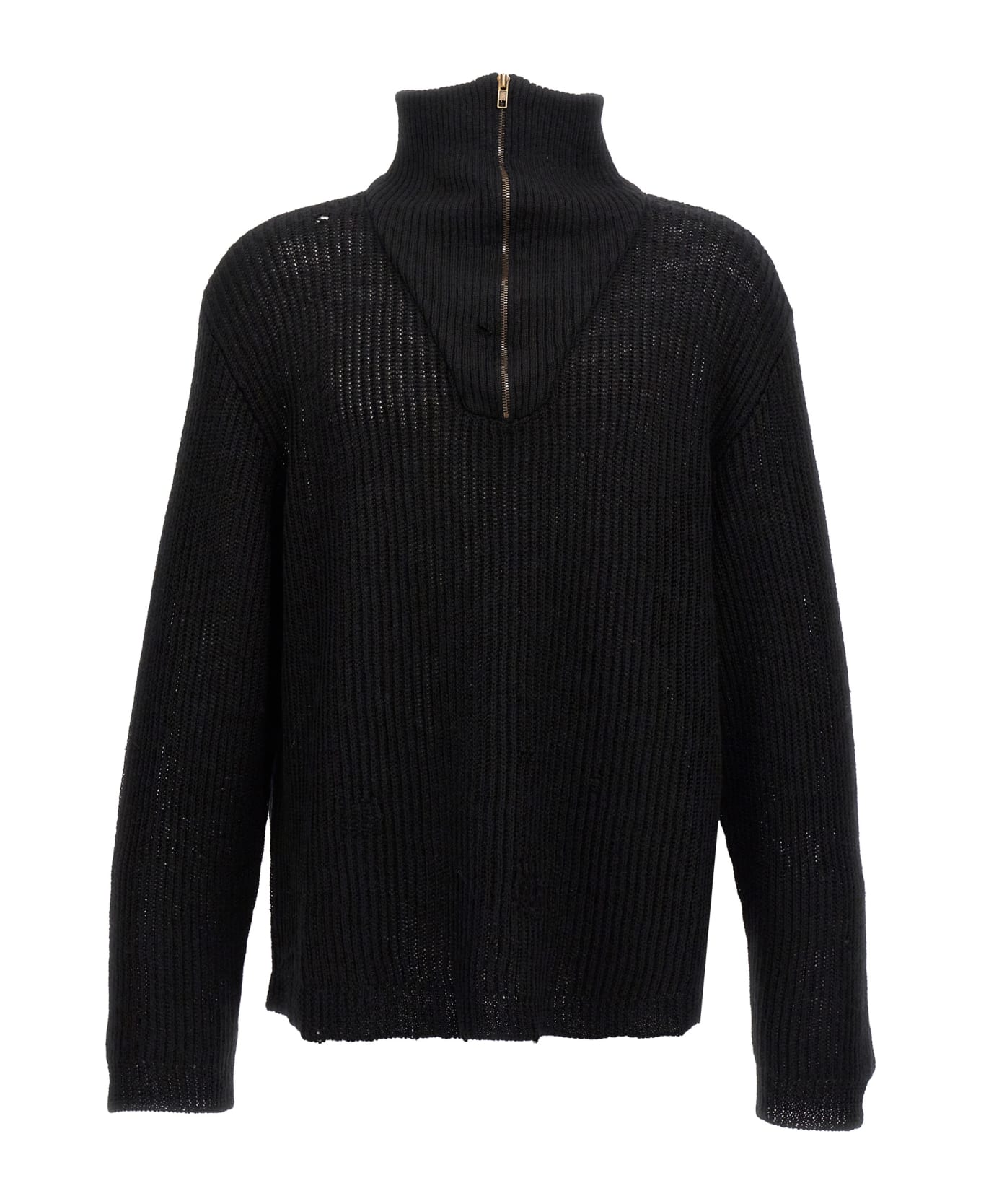 Maison Margiela Distressed Half Zip Sweater - Black  