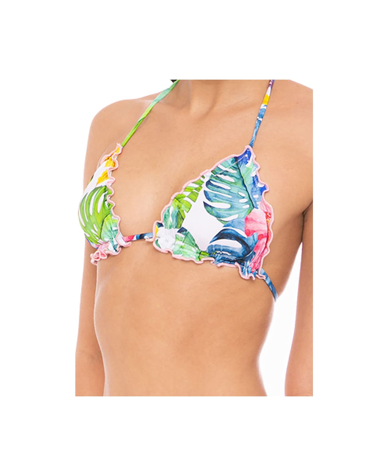 MC2 Saint Barth Woman Triangle Top Swimsuit With Tropical Print - MULTICOLOR 水着