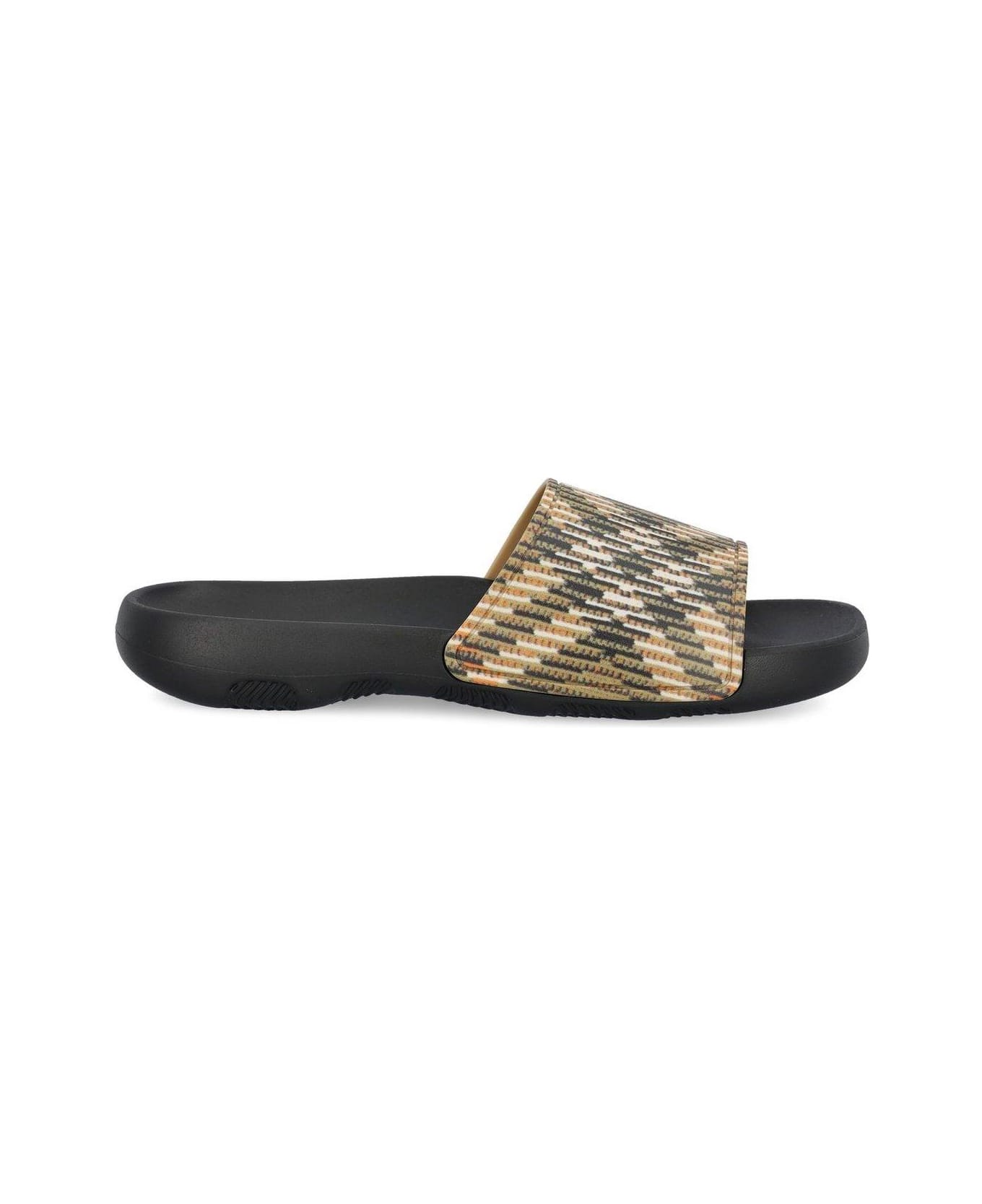 Burberry Check Pattern Slip-on Slides - BROWN/BLACK