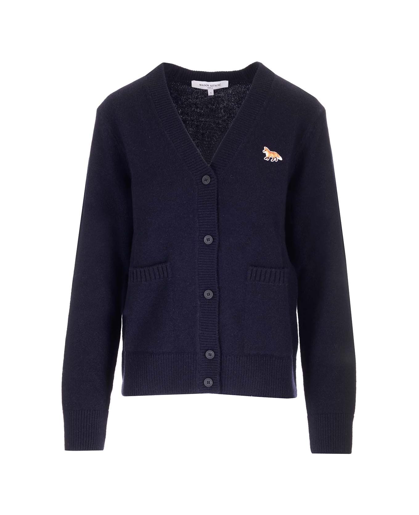 Maison Kitsuné Wool Knit Cardigan - Blue