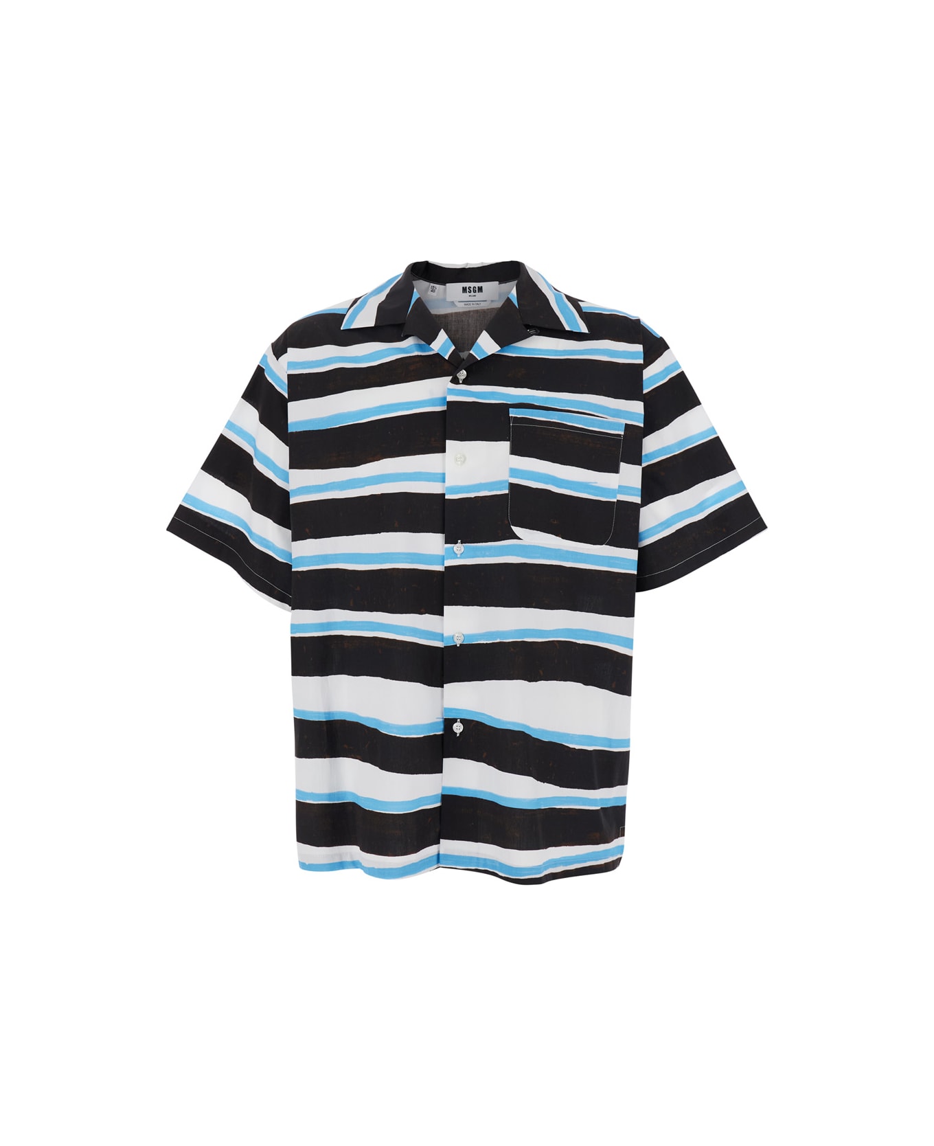 MSGM Blue Shirt With All-over Asymmetric Striped Motif In Cotton Man - Blu
