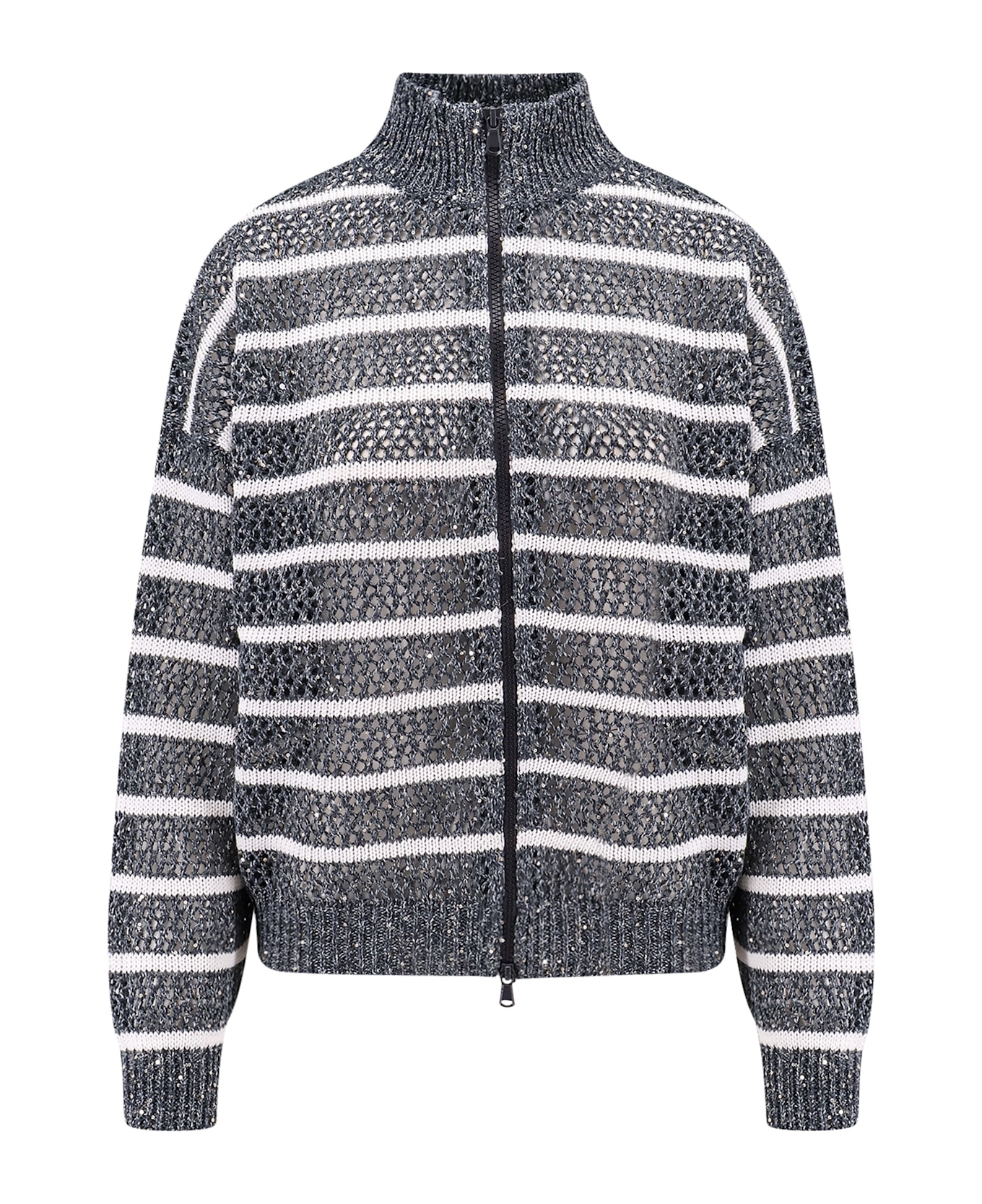 Brunello Cucinelli Dazzling Striped Net Cardigan - Grey