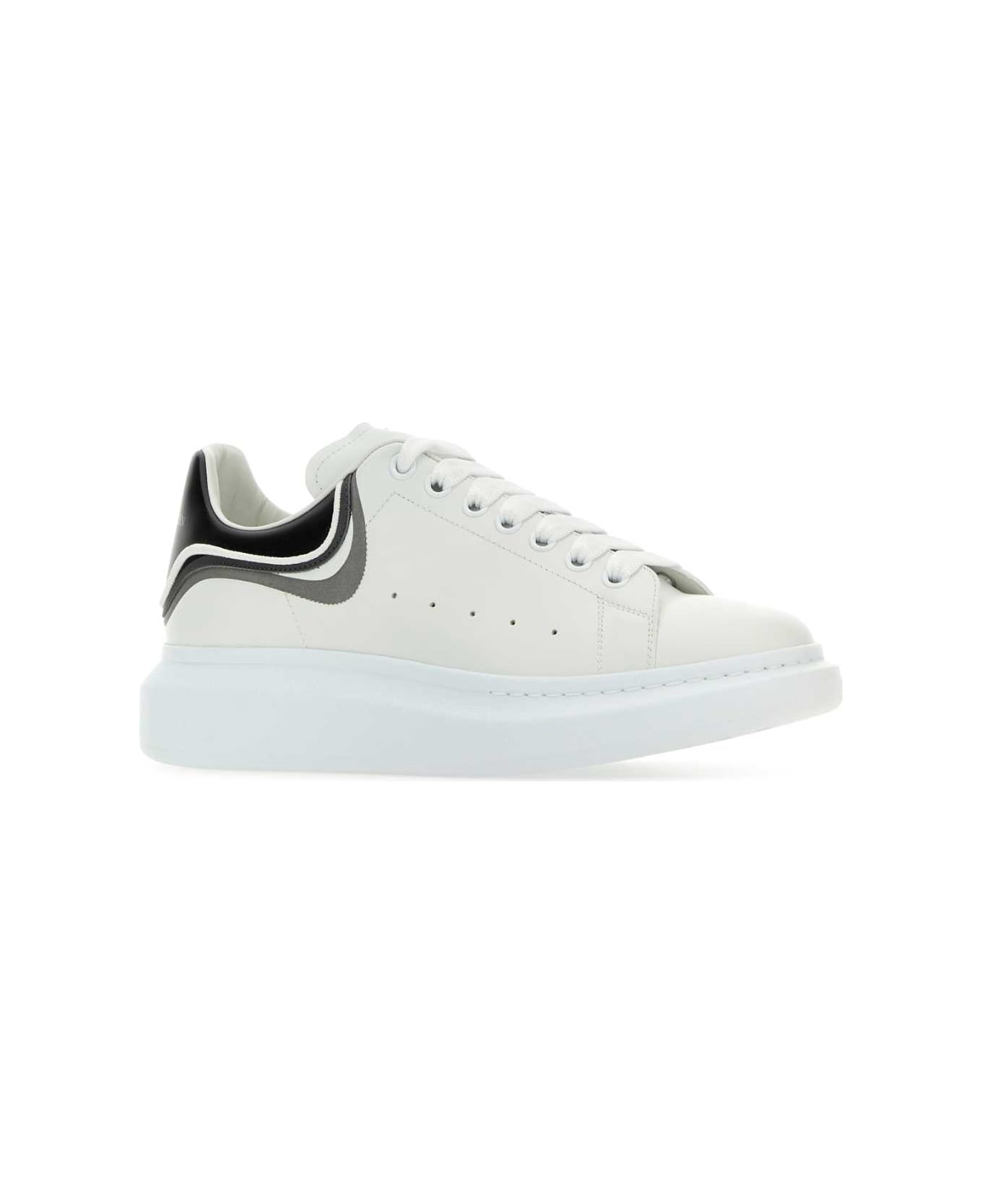 Alexander McQueen White Leather Sneakers With Multicolor Leather Heel - WHITEASHGREYMULTI