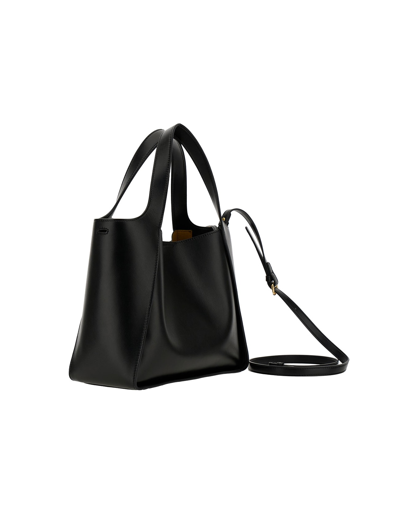 Stella McCartney Black Tote Bag With Perforated Logo Lettering Detail At The Front In Faux Leather Woman - Black