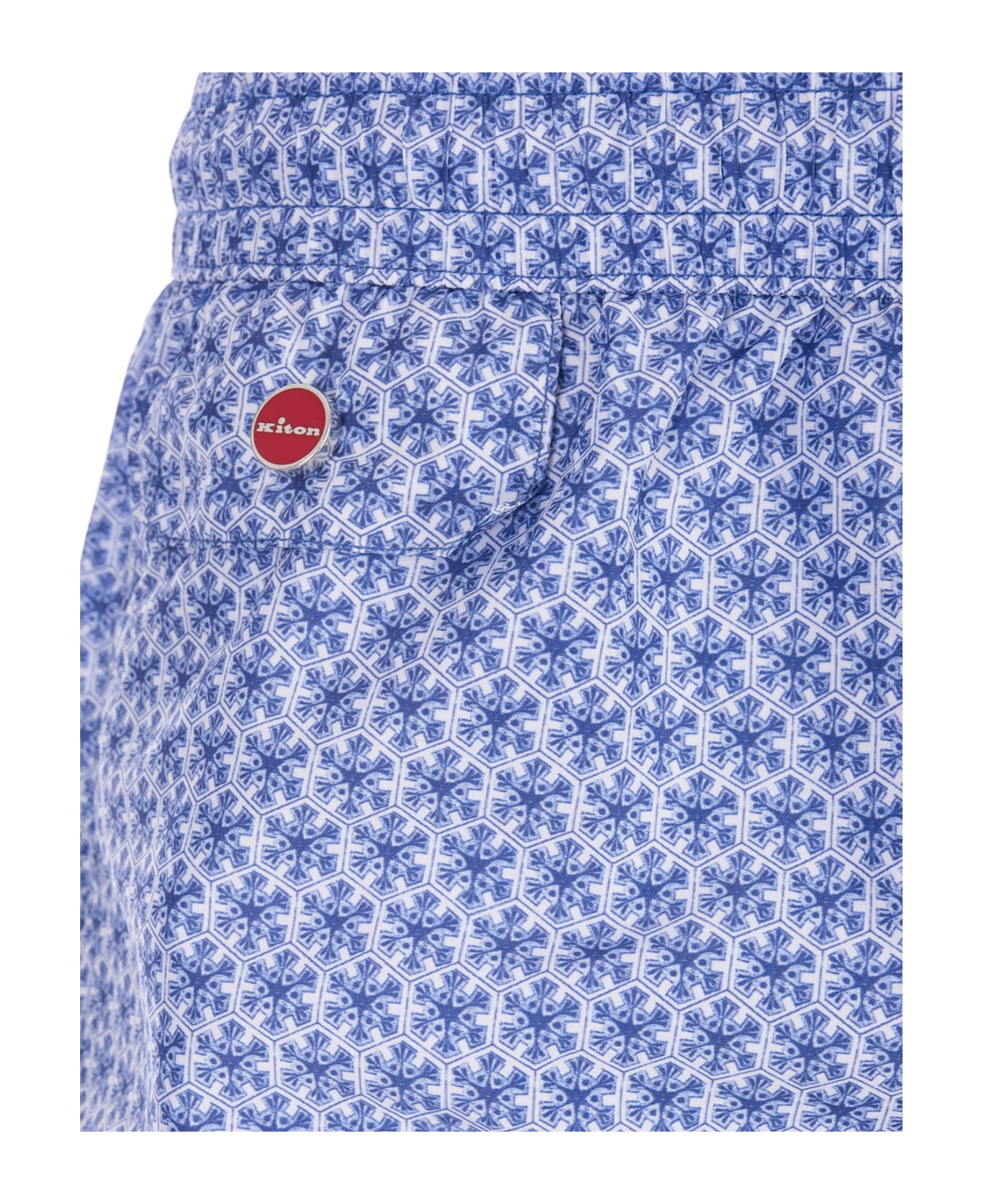 Kiton Blue Swim Shorts With Geometric Floral Pattern - Blue