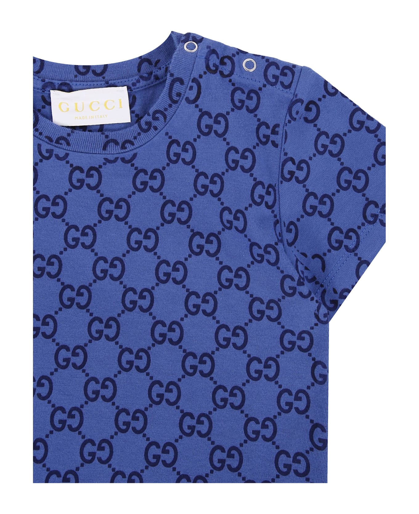 Gucci Blue T-shirt For Baby Boy With Gg Motif - Blue
