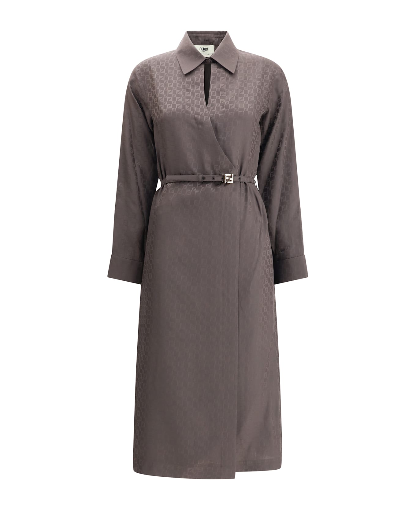 Fendi Ff Silk Jacquard Dress - Brown