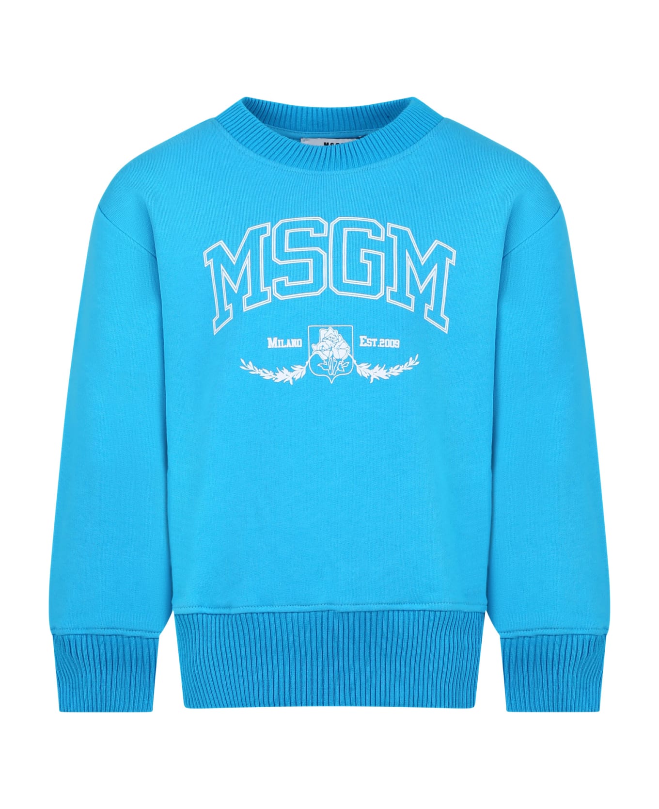 MSGM Light Blue Sweatshirt For Boy With Logo - Light Blue ニットウェア＆スウェットシャツ