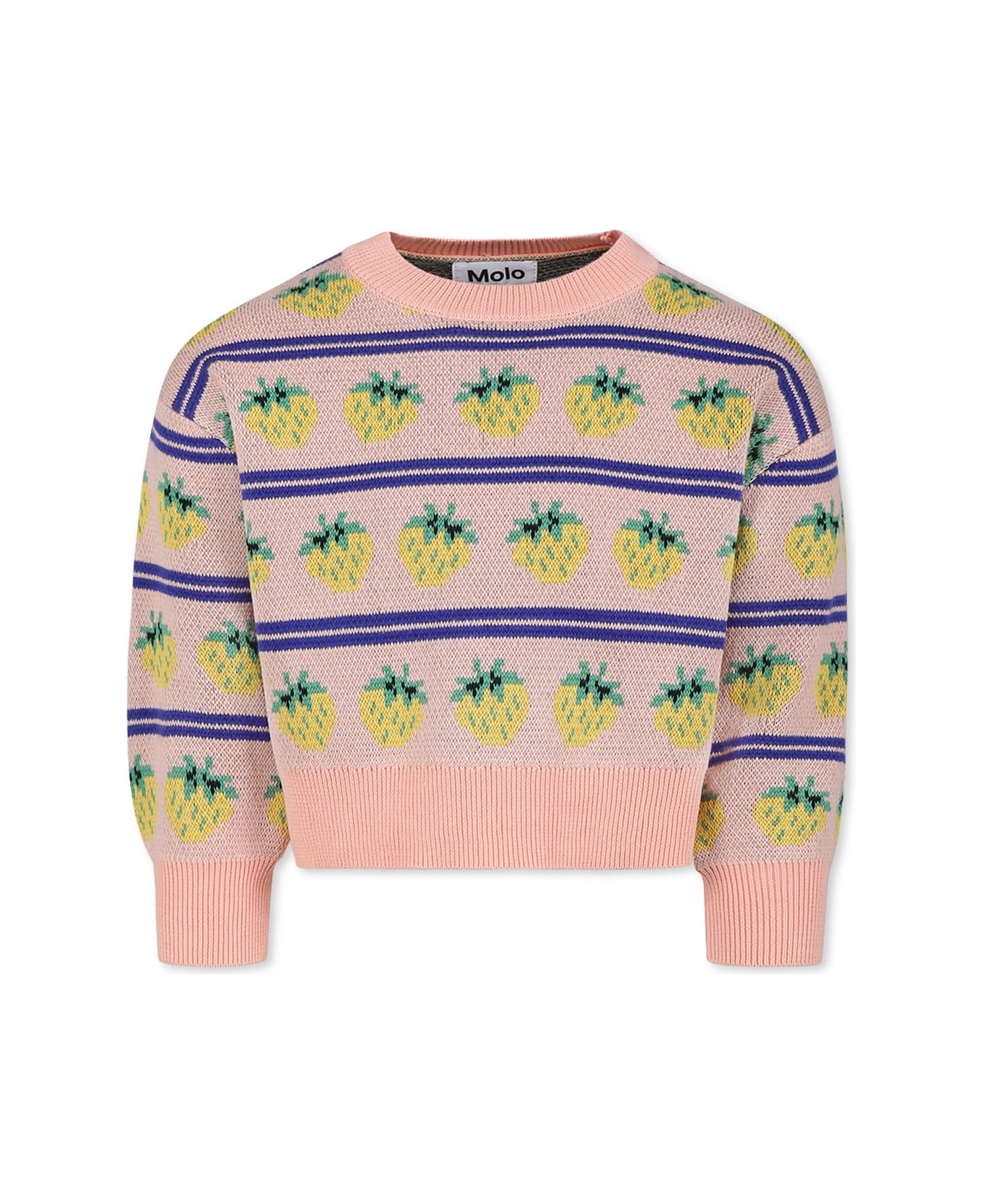 Molo Pink Crop Sweater For Girl With Strawberries - Pink