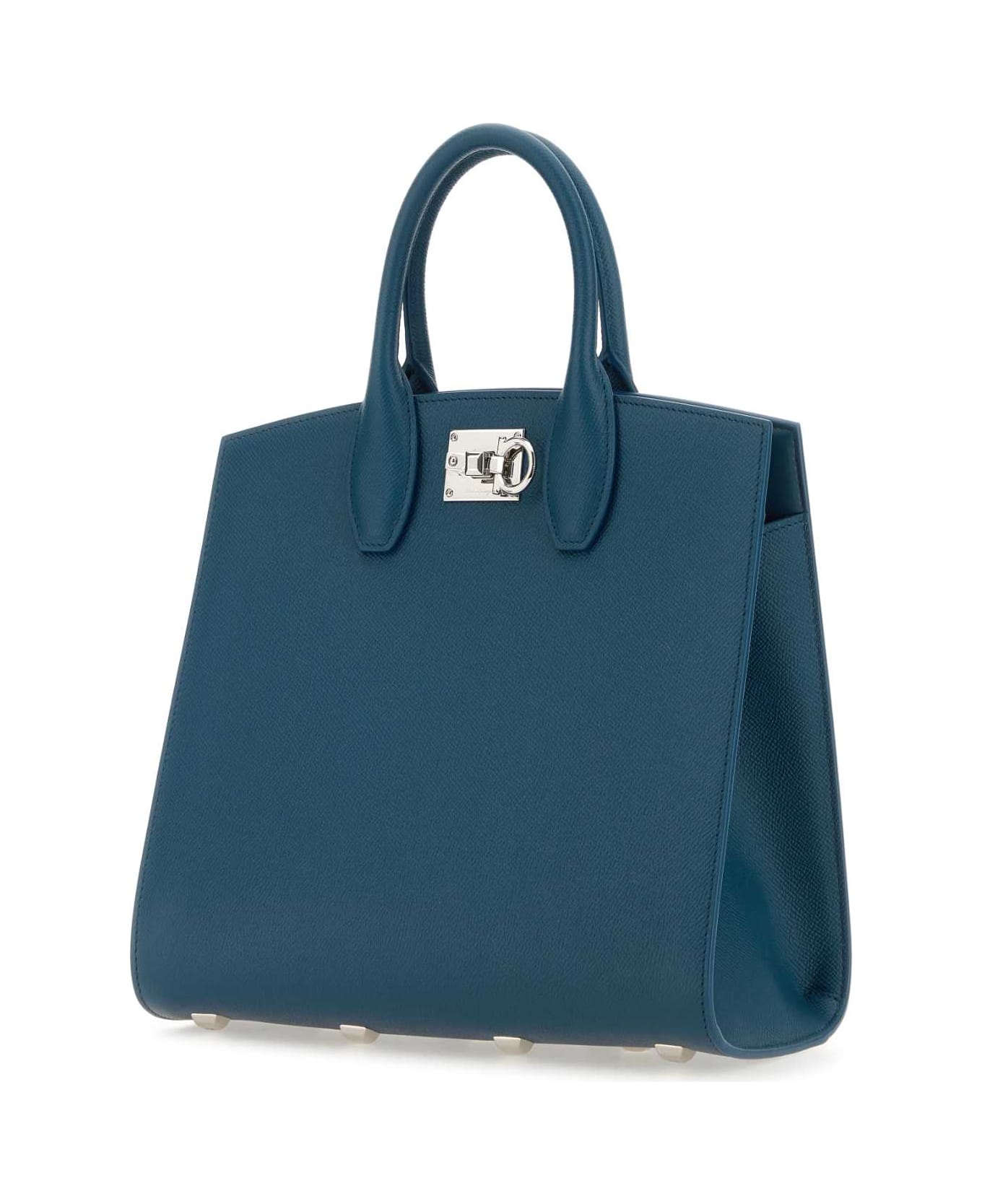 Ferragamo Teal Green Leather Medium Studio Box Handbag - Blue