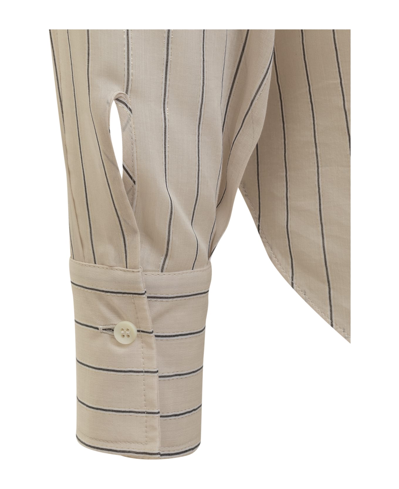 Brunello Cucinelli Cotton And Silk Sparkling Stripe Poplin Shirt With Monile - SALGEMMA/BIANCO/NERO シャツ