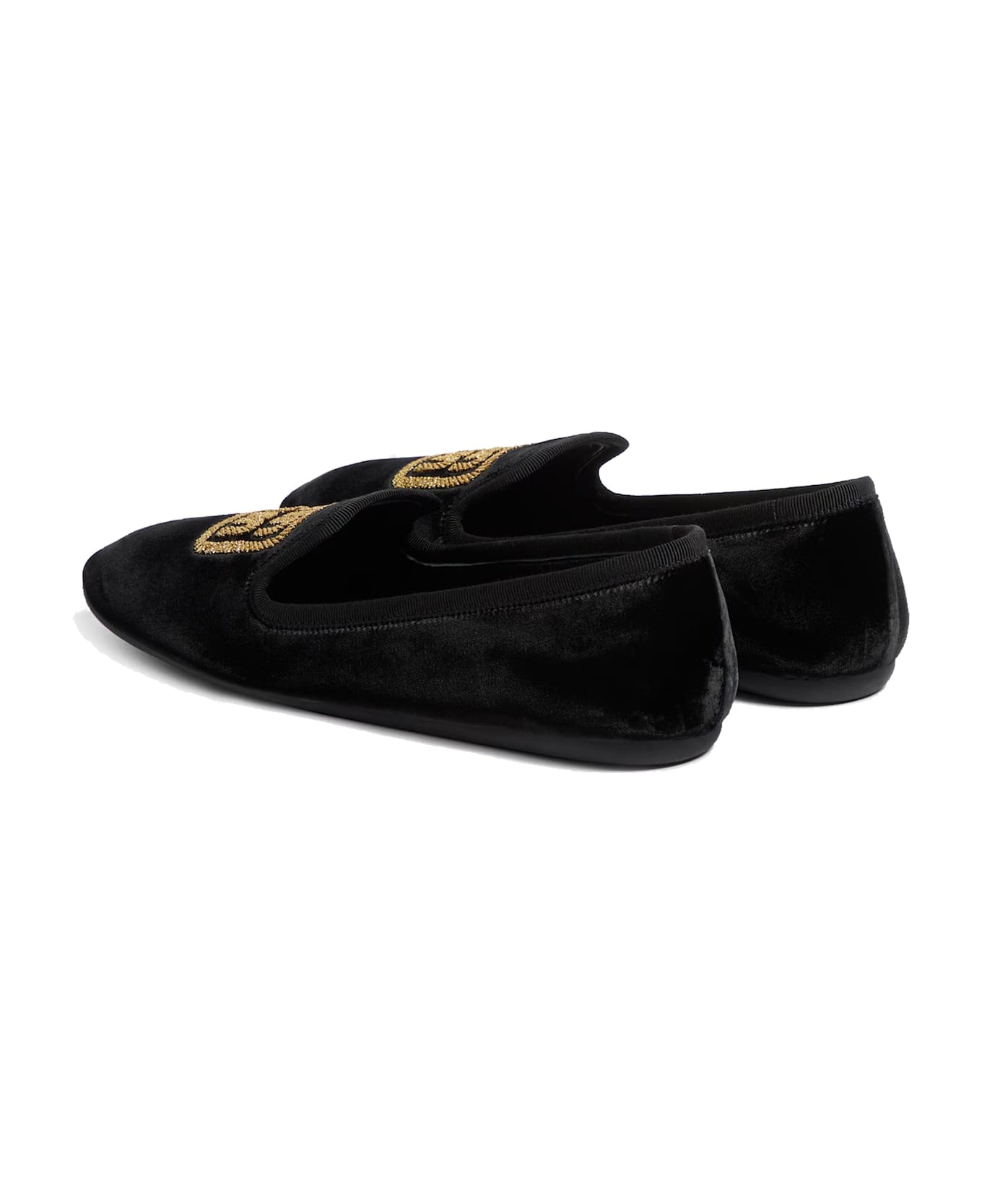 Miu Miu Logo Velvet Flats - Black