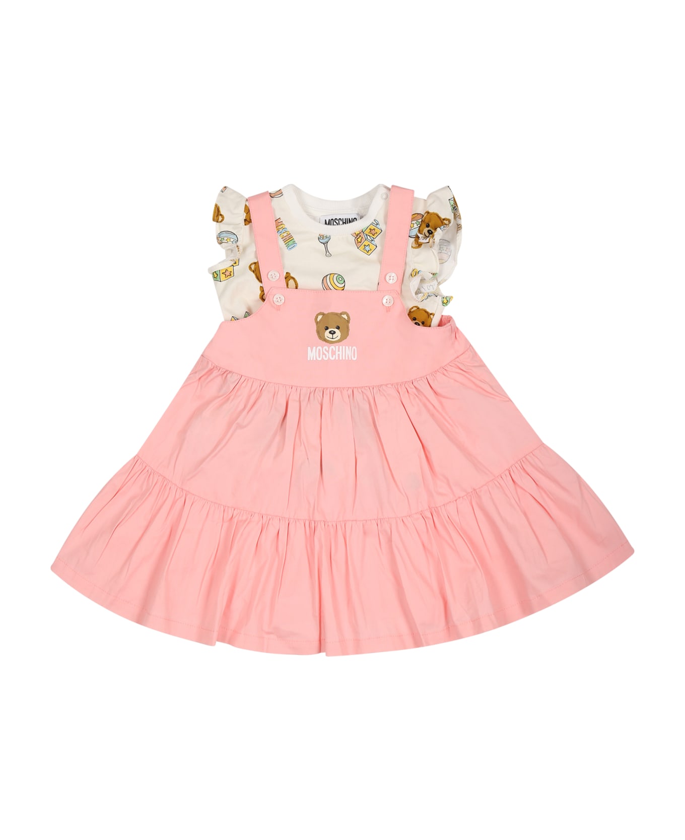 Moschino Multicolor Suit For Baby Girl With Teddy Bear And Logo - Pink コート＆ジャケット