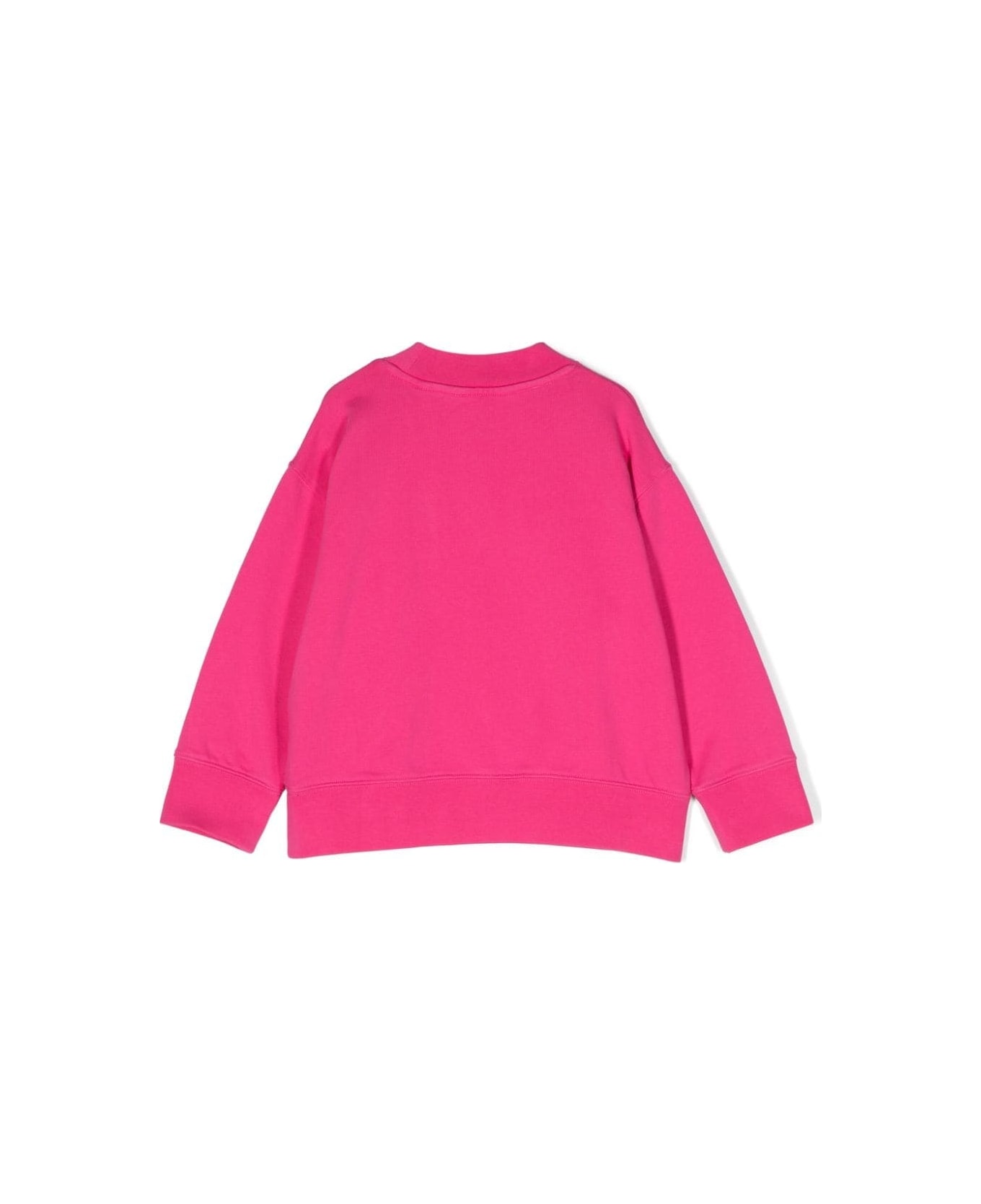 Palm Angels Fuchsia Crew Neck Sweatshirt With Curved Logo - Pink ニットウェア＆スウェットシャツ