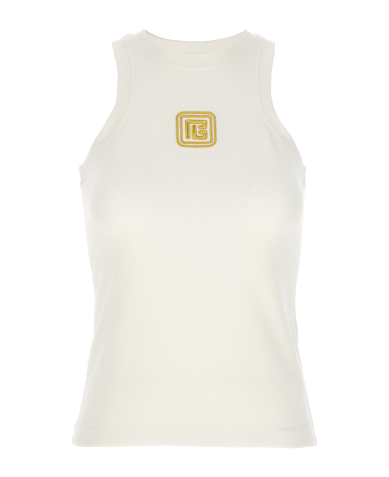 Balmain Logo Embroidery Tank Top - White