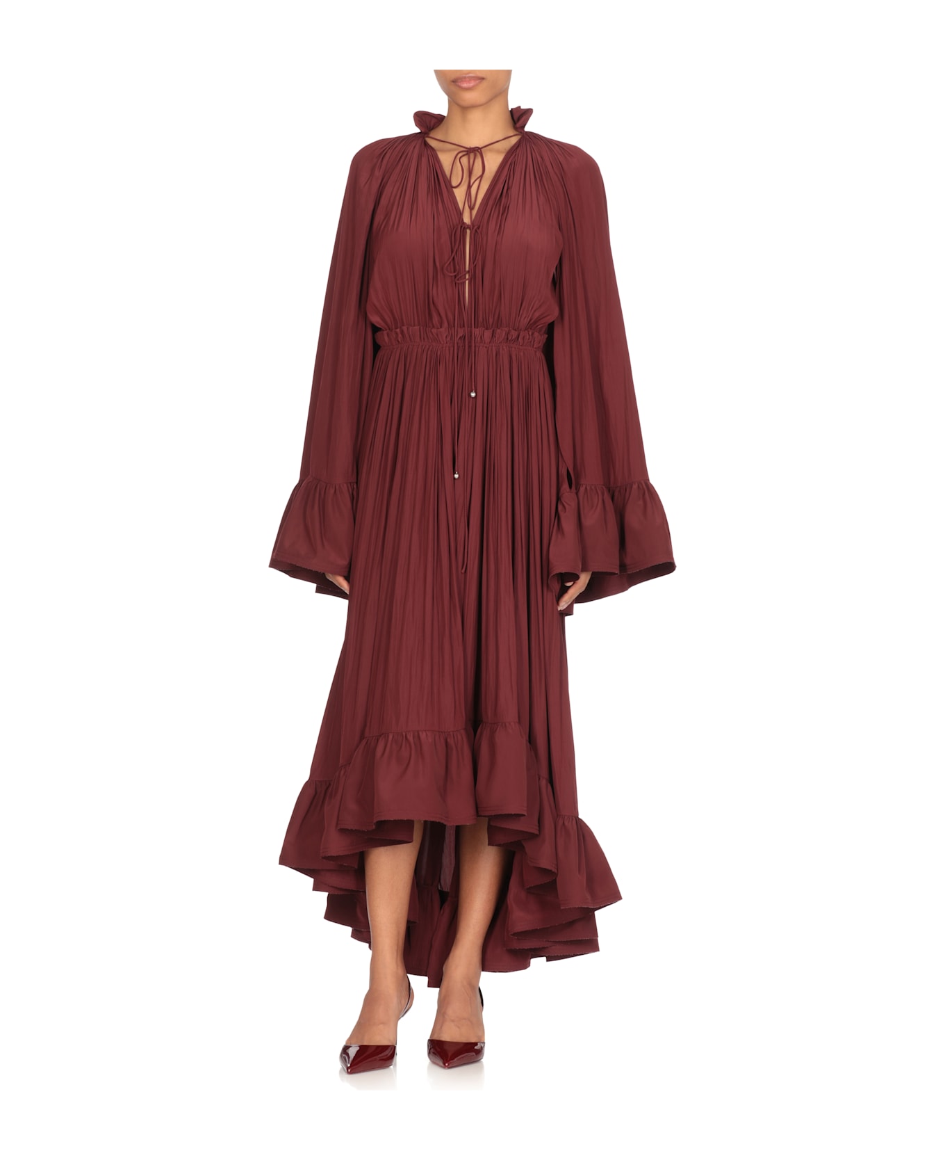 Lanvin Midi Pleated Dress - Bordeaux
