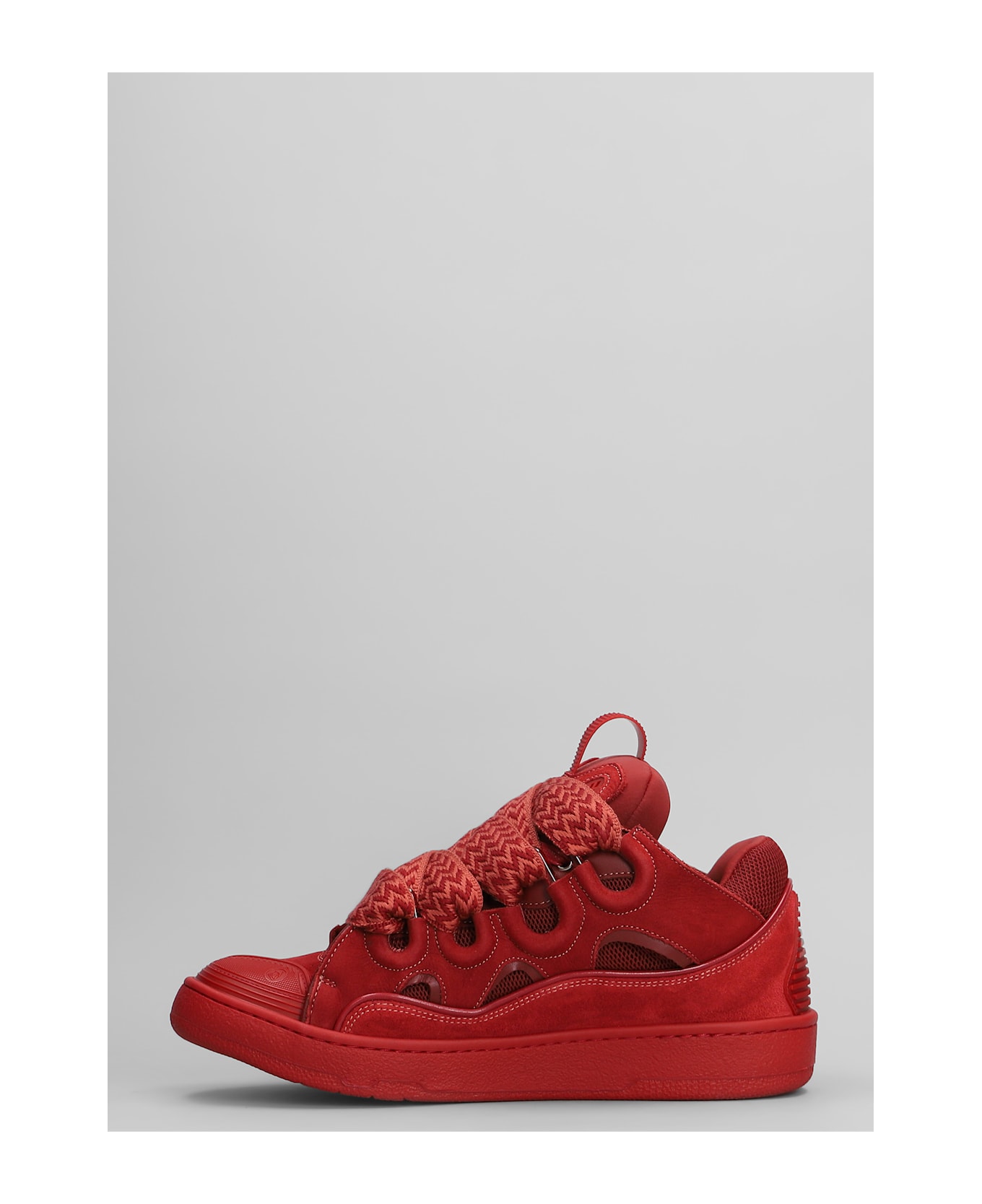 Lanvin Curb Sneakers In Red Suede And Leather - red