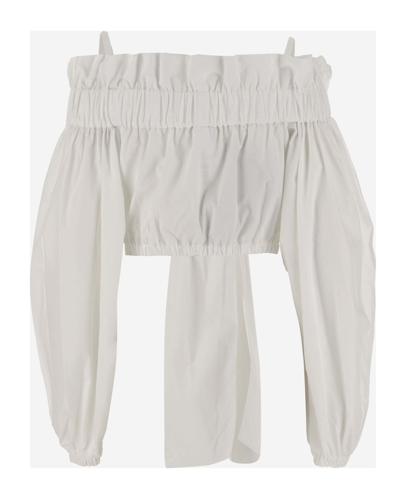 Patou Cotton Crop Top With Bow - Bianco
