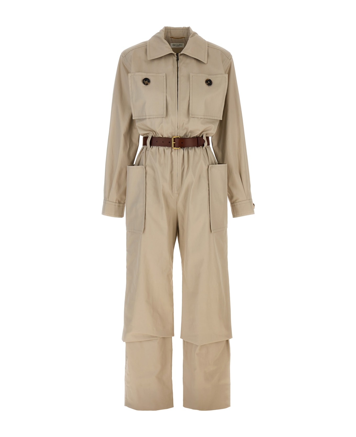 Saint Laurent Twill Belt Jumpsuit - Beige