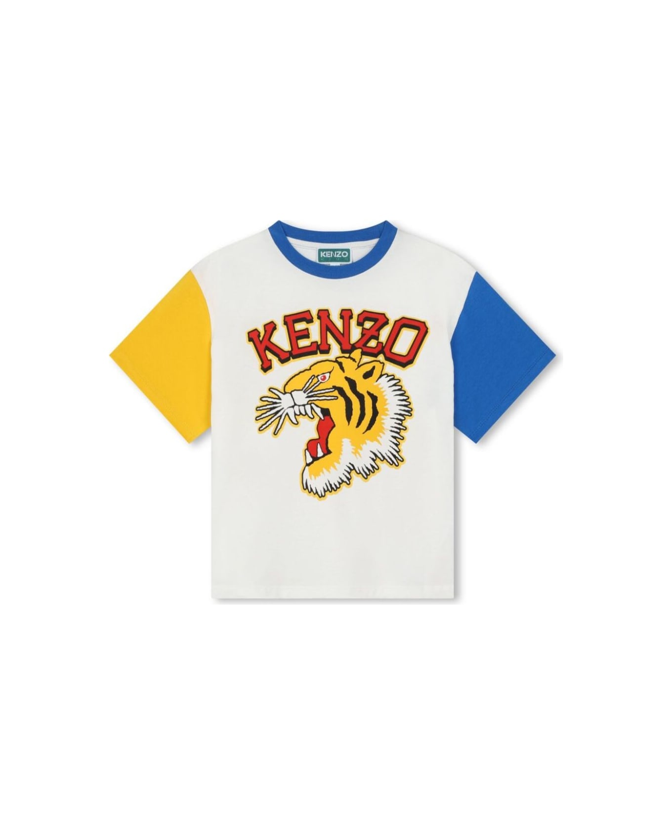 Kenzo Kids White T-shirt With Tiger Patch In Cotton Boy - Multicolor