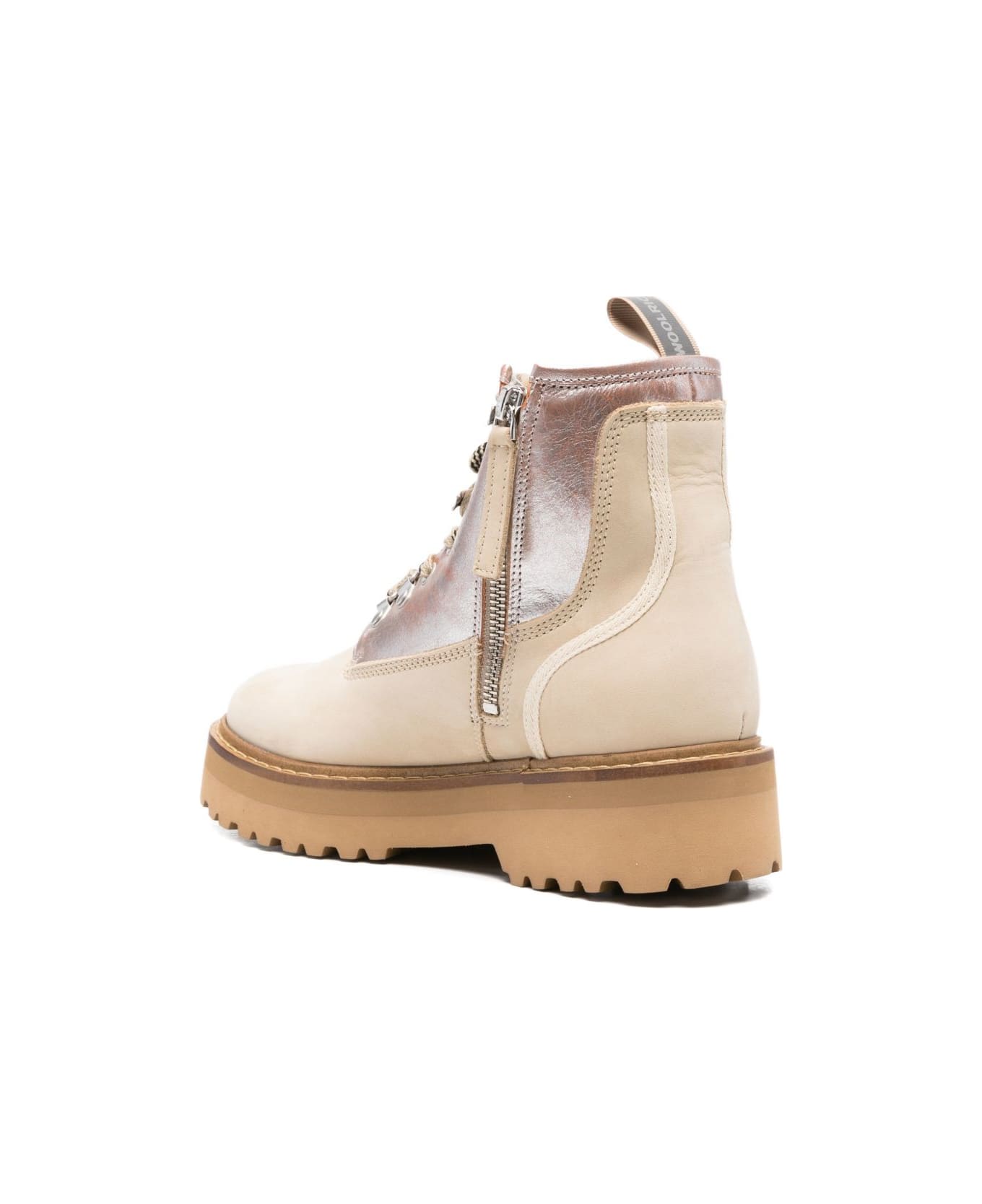 Woolrich Leather Lace Up Boots - Cream
