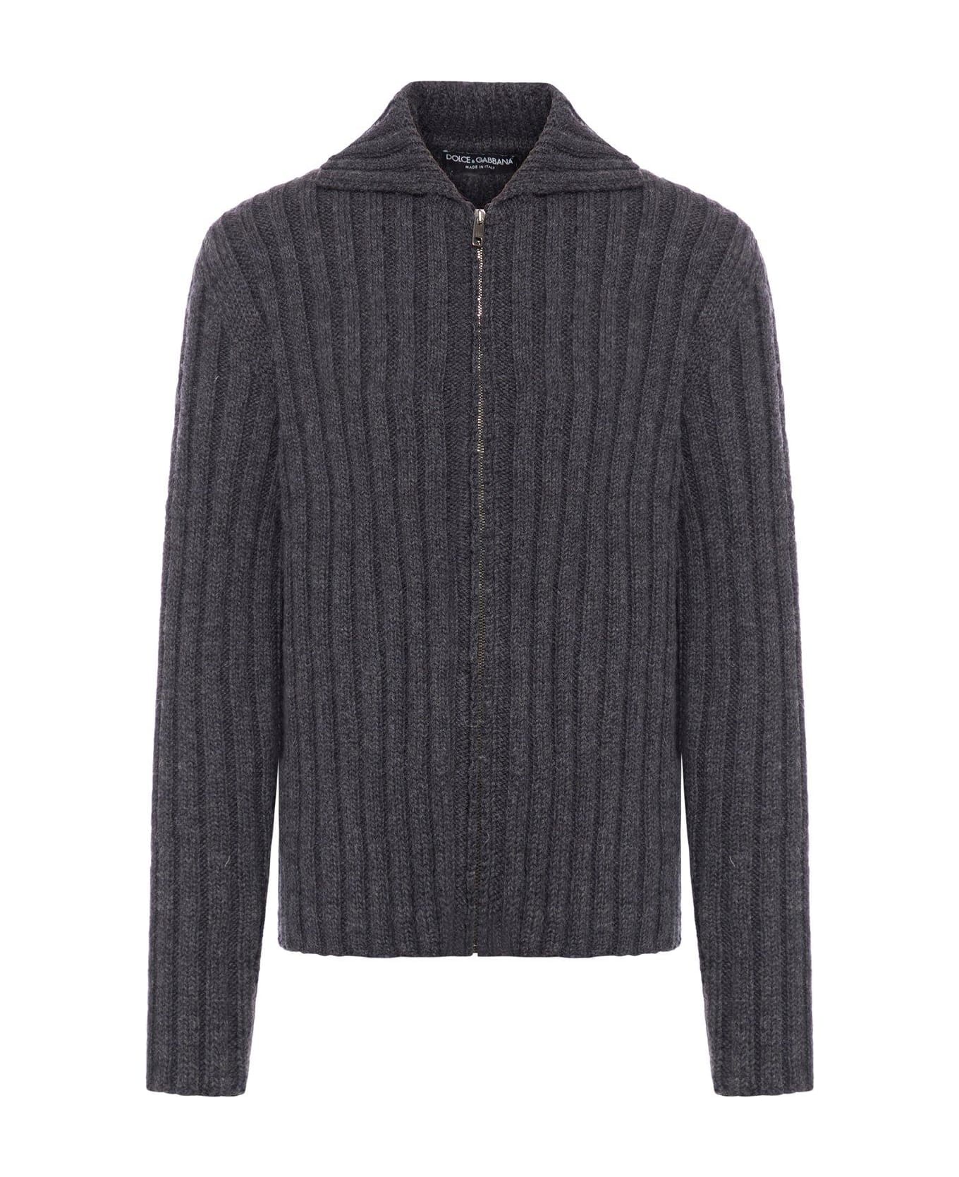 Dolce & Gabbana Zipped Knitted Sweater - Grey Melange